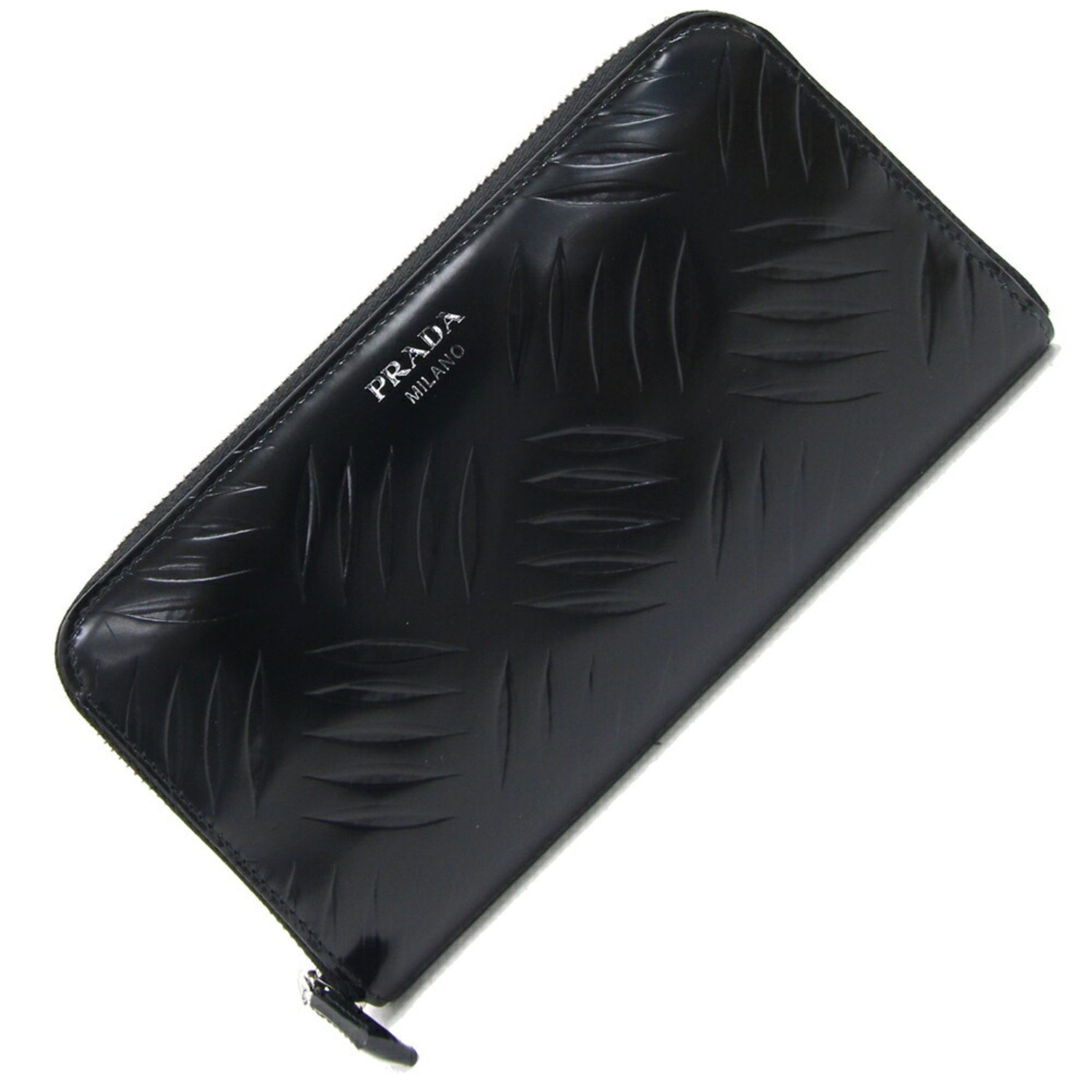 Prada Round Long Wallet 2ML317 Black Leather Men's Women's PRADA