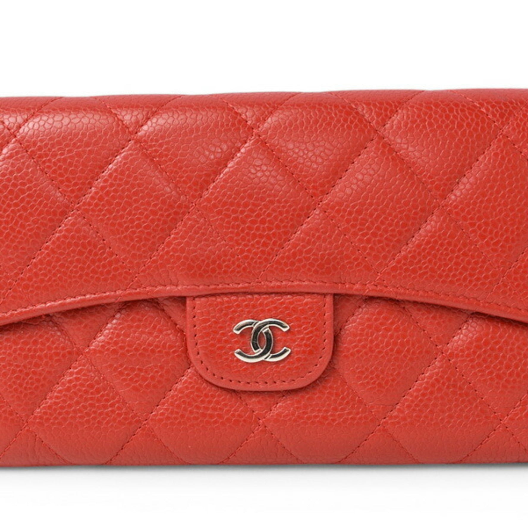 CHANEL Tri-fold Wallet Timeless Classic Matelasse Caviar Skin Rouge