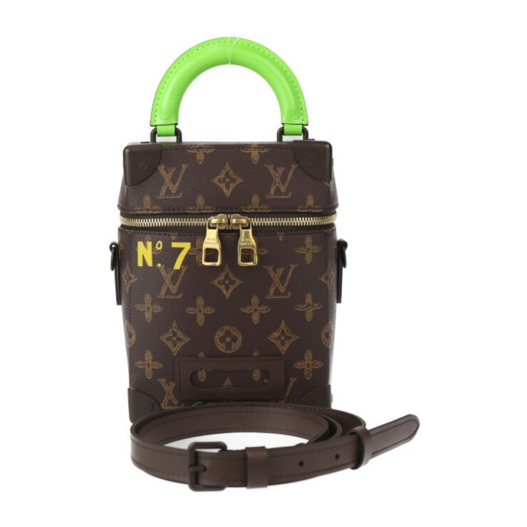 Louis Vuitton Vertical Box Trunk Monogram Handbag Leather Brown Green Shoulder Bag