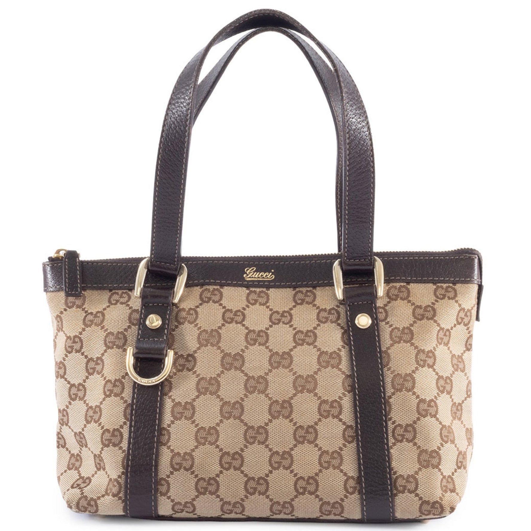 Gucci GG Canvas Tote Bag Leather Beige Brown Mini Handbag