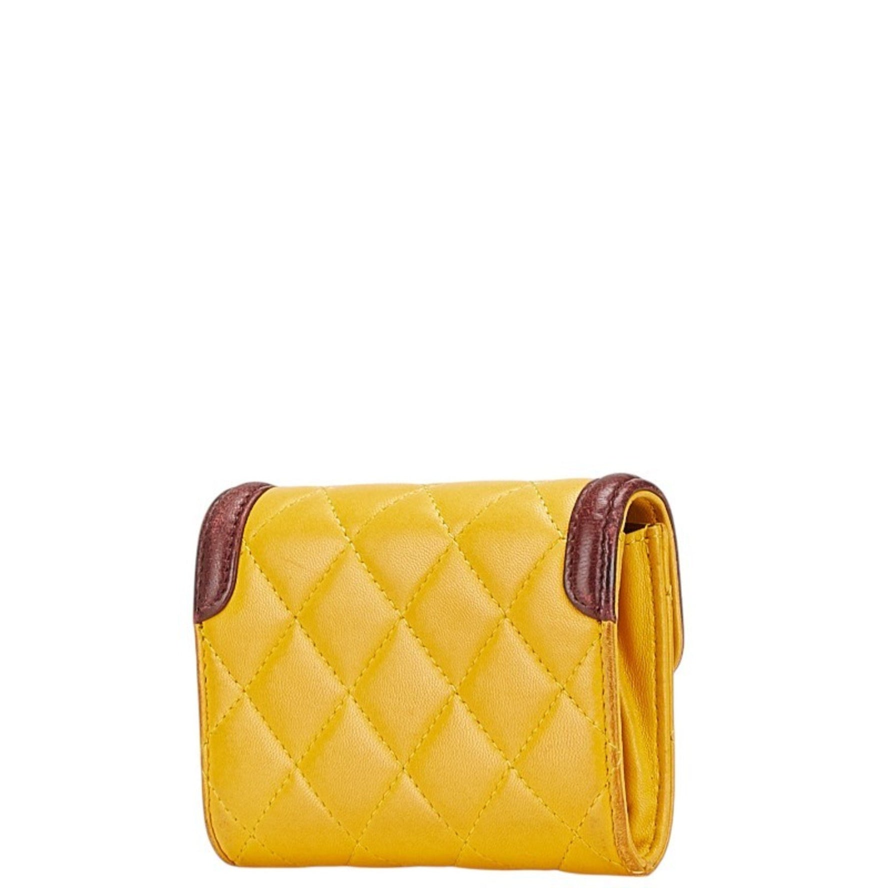 CHANEL Matelasse Coco Mark Wallet/Coin Case/Business Card Case/Card Case Yellow/Brown Lambskin