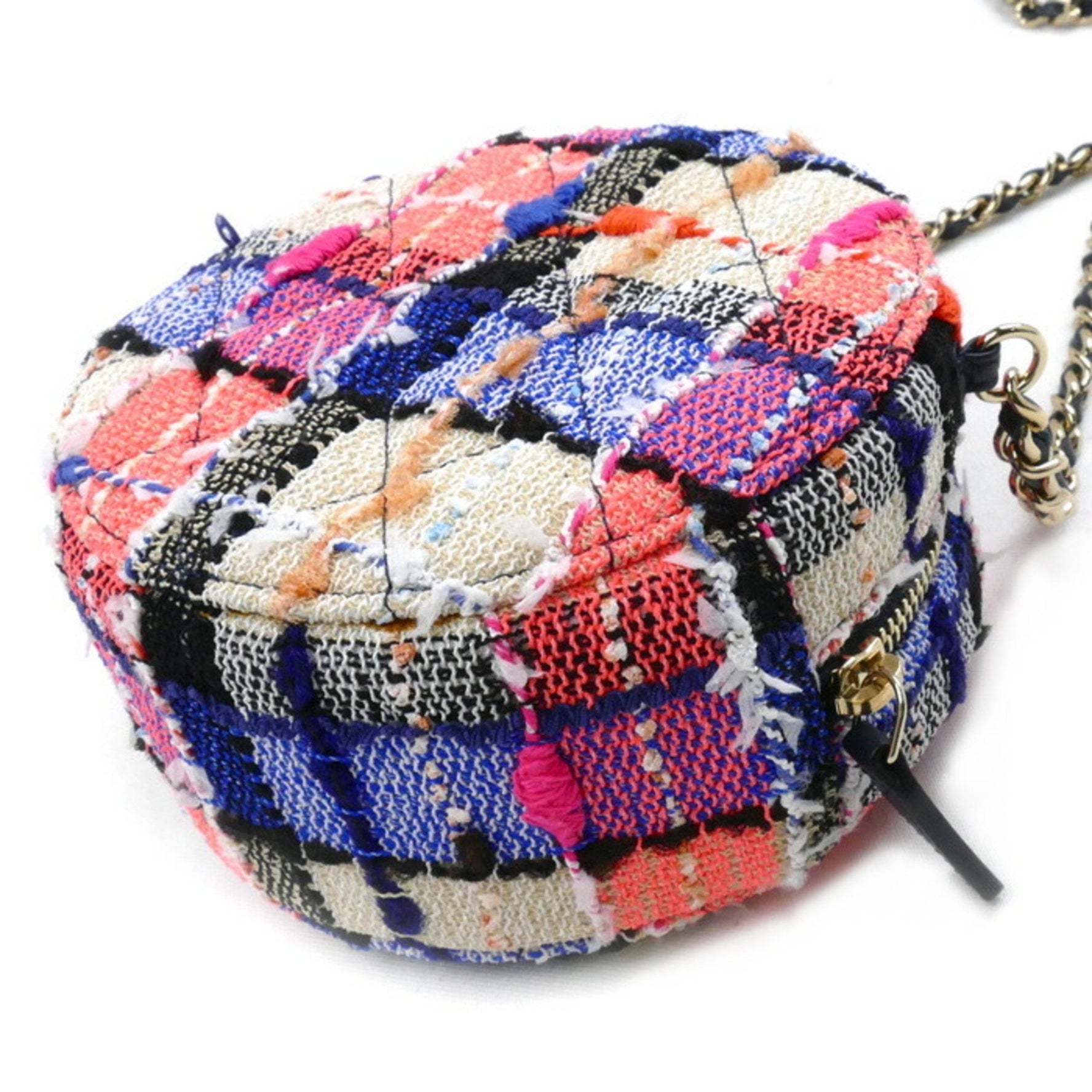 CHANEL Round Classic Chain Shoulder Bag Tweed Multi