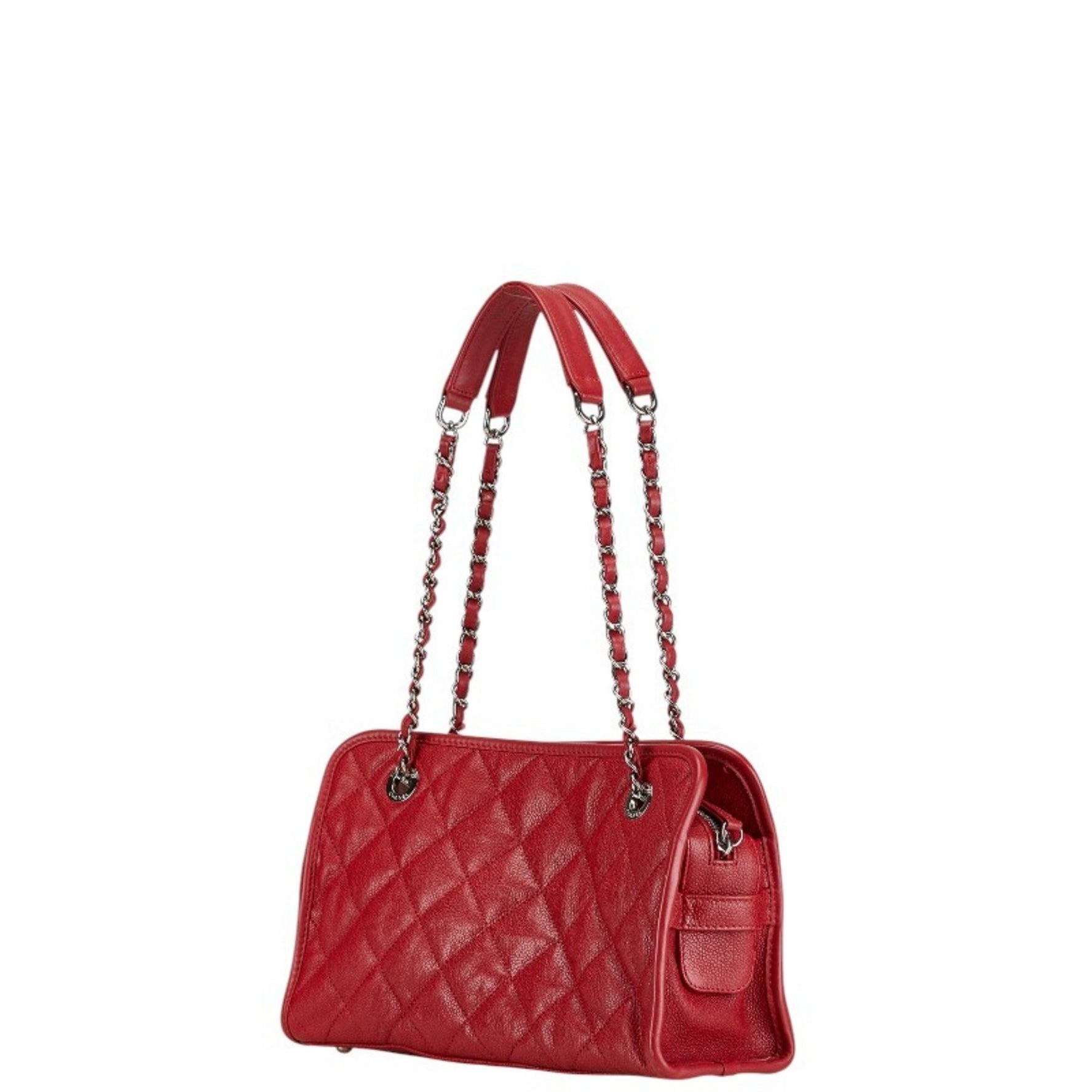 CHANEL Matelasse Coco Mark Chain Shoulder Bag Handbag Red Caviar Skin