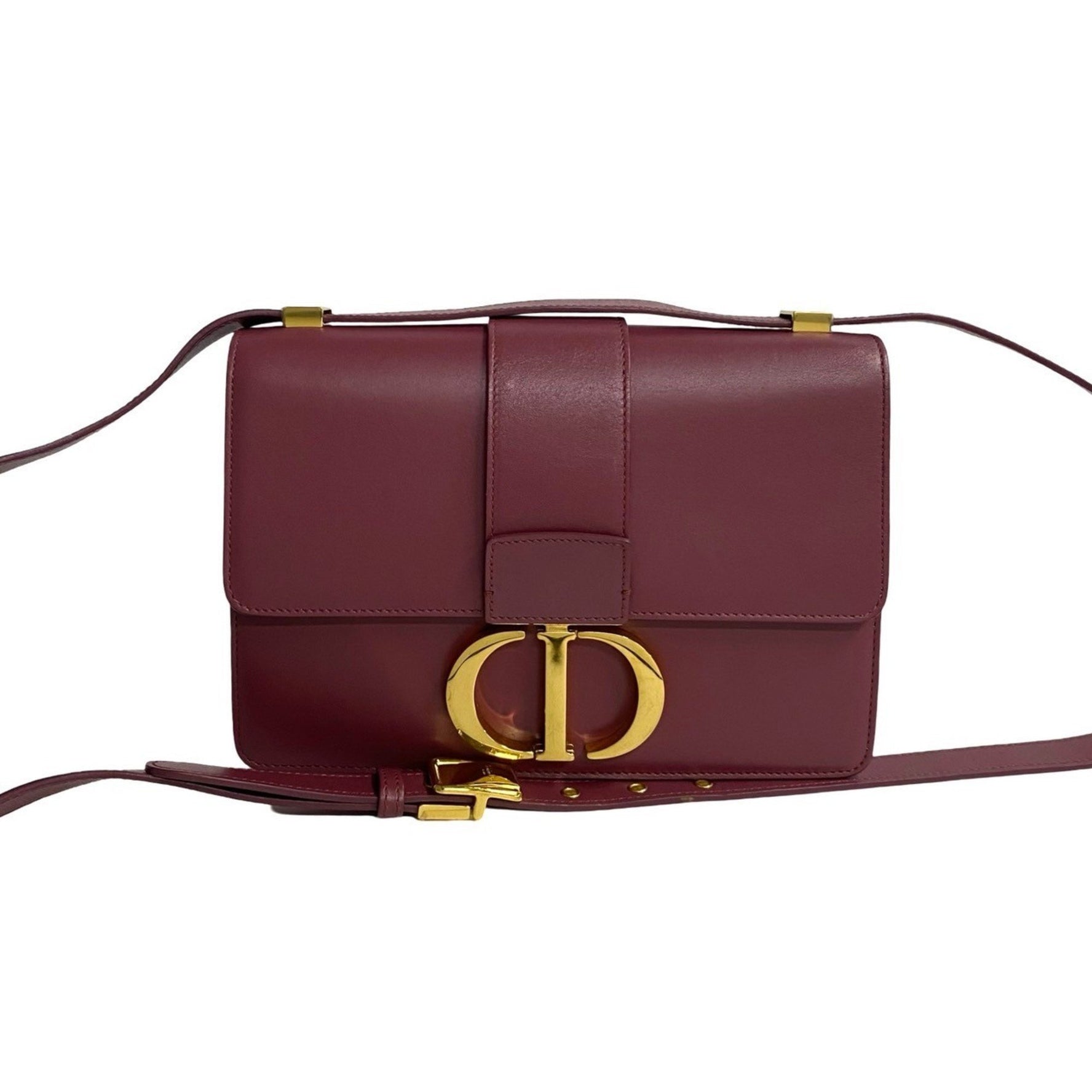 Christian Dior 30 Montaigne CD Logo Metal Hardware Leather Semi-Shoulder Bag Pochette Wine Red