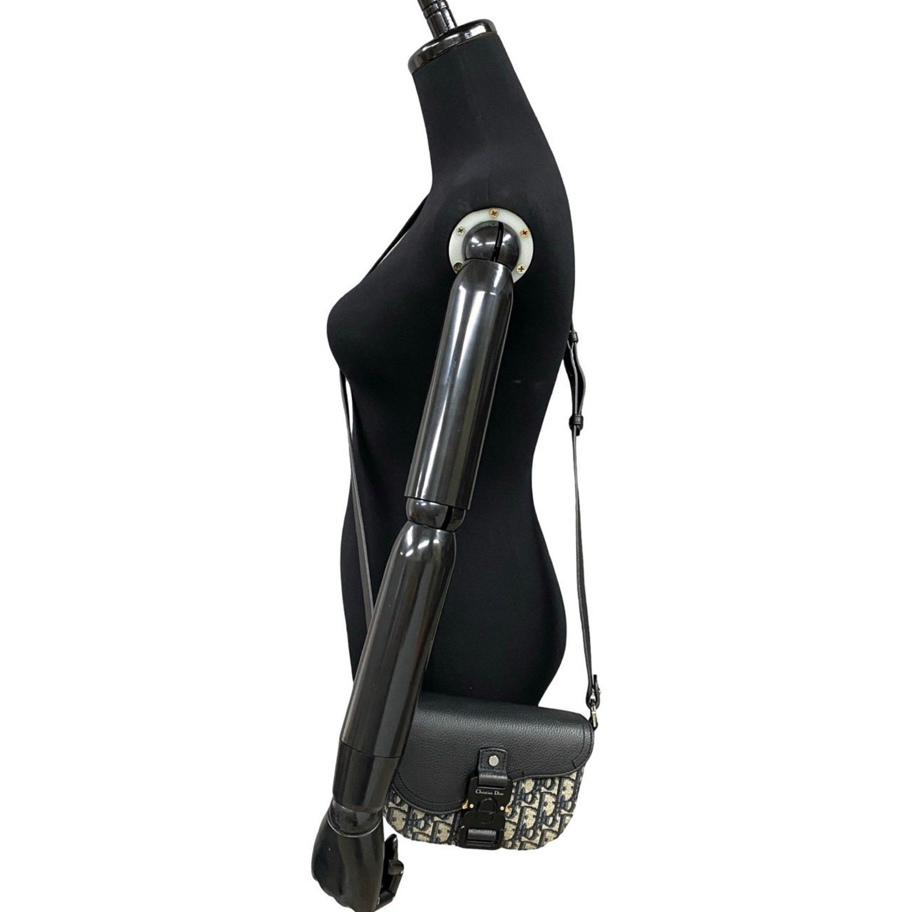 Christian Dior Saddle Pouch Oblique Leather and Canvas Shoulder Bag, Black