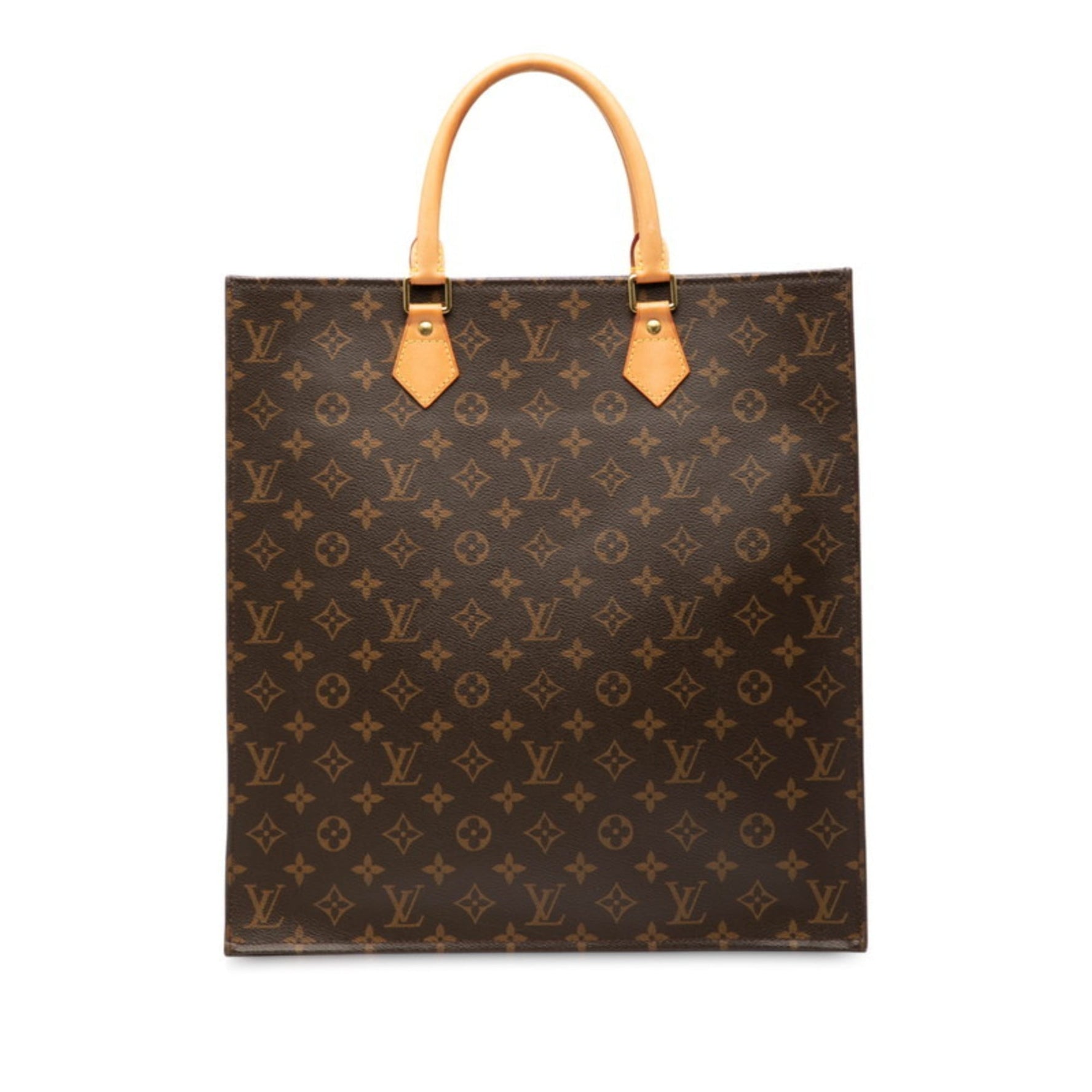 Louis Vuitton Monogram Sac Plat Handbag Tote Bag Brown Leather LOUIS VUITTON