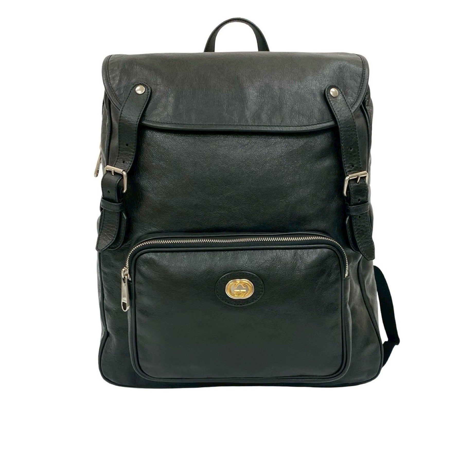 GUCCI Interlocking G Logo Hardware Leather Backpack Daypack