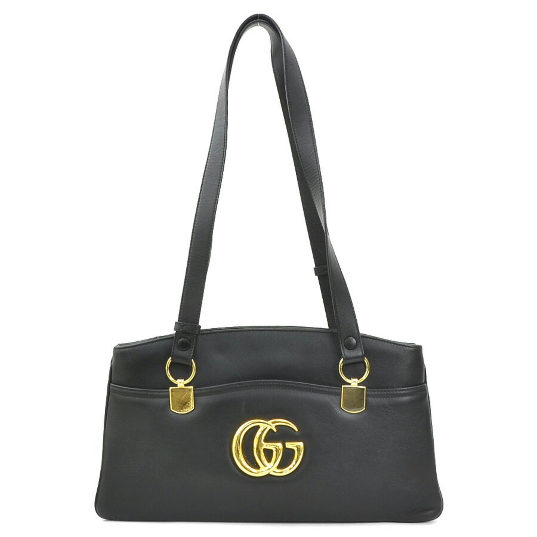Gucci GG Marmont Leather Shoulder Bag in Black and Gold, Women's, e60771a
