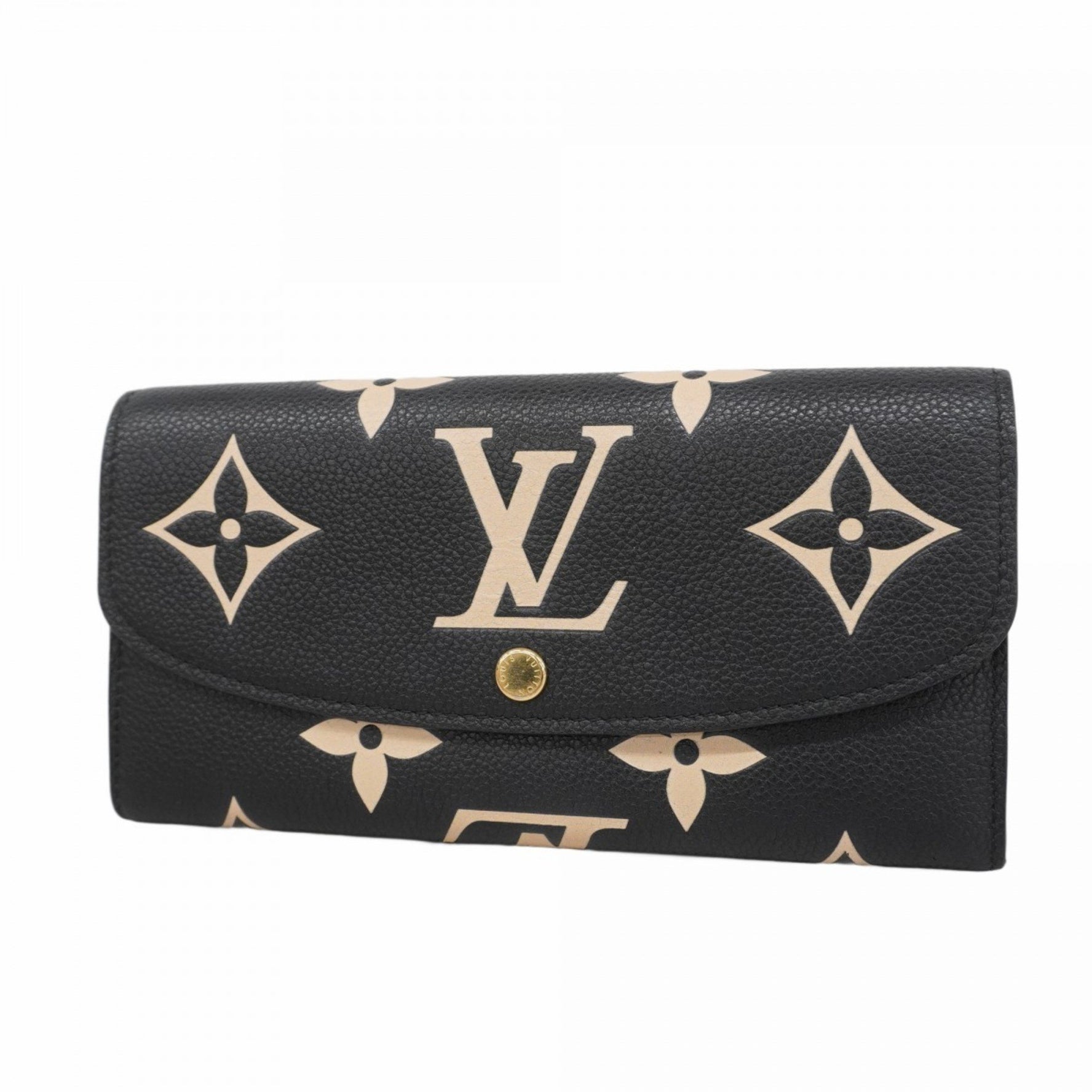 Louis Vuitton Monogram Empreinte Two-Tone Portefeuille Emilie Wallet M83138 Black/Beige Women's