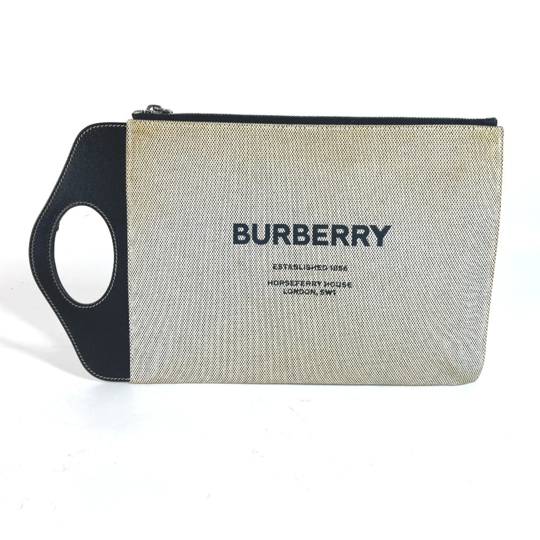 BURBERRY Burberry Handbag Bag Clutch Leather Canvas Men's Grey