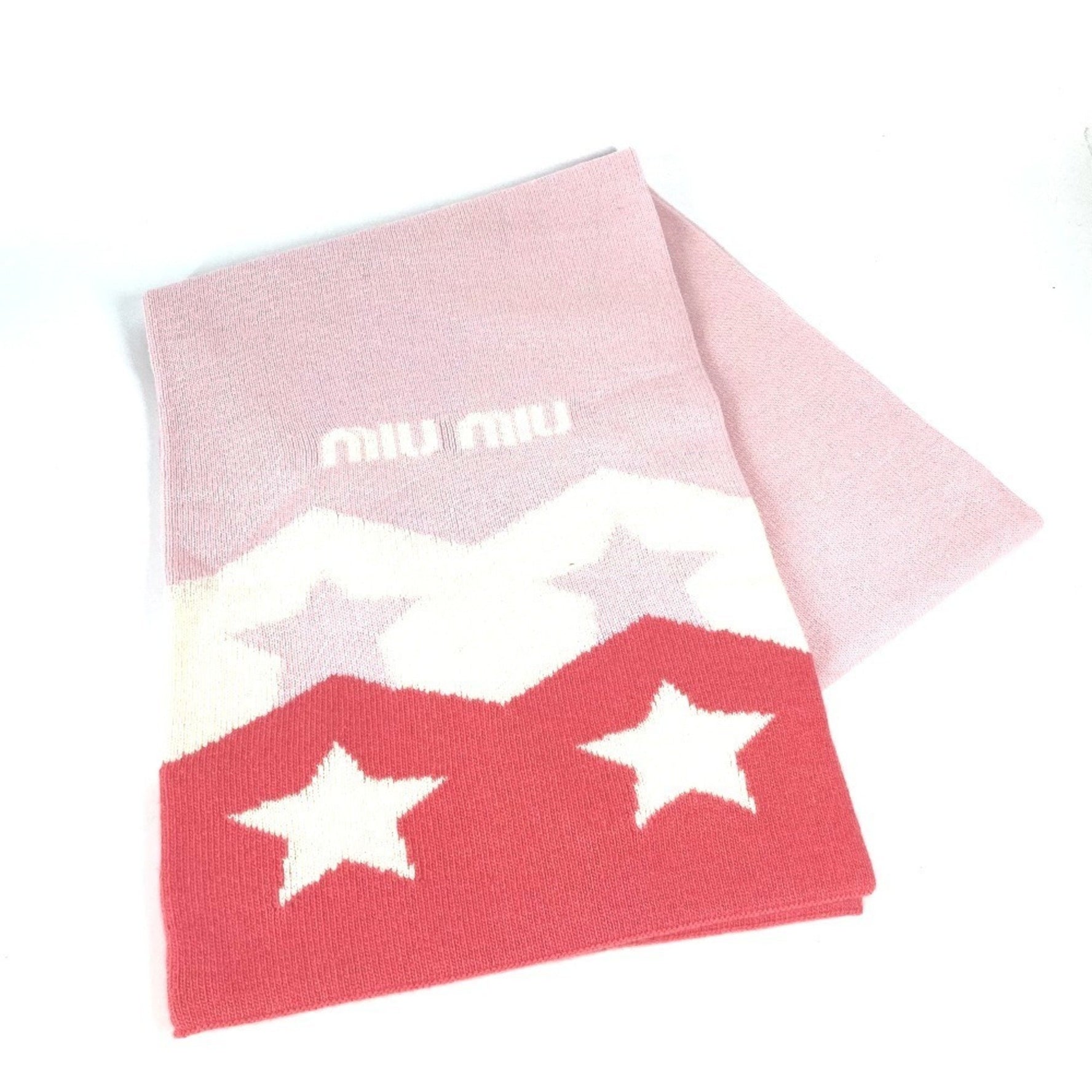 Miu Miu MIU Logo Star Apparel Scarf Wool Pink
