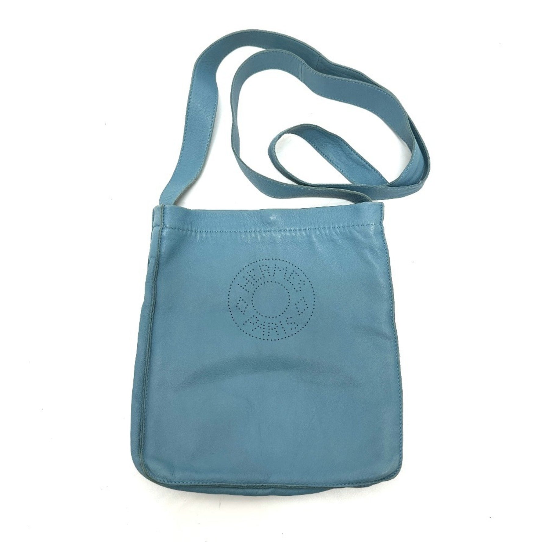 HERMES Crude Cell Crossbody Bag with Logo and Perforated Design, Leather Shoulder Bag, Jean