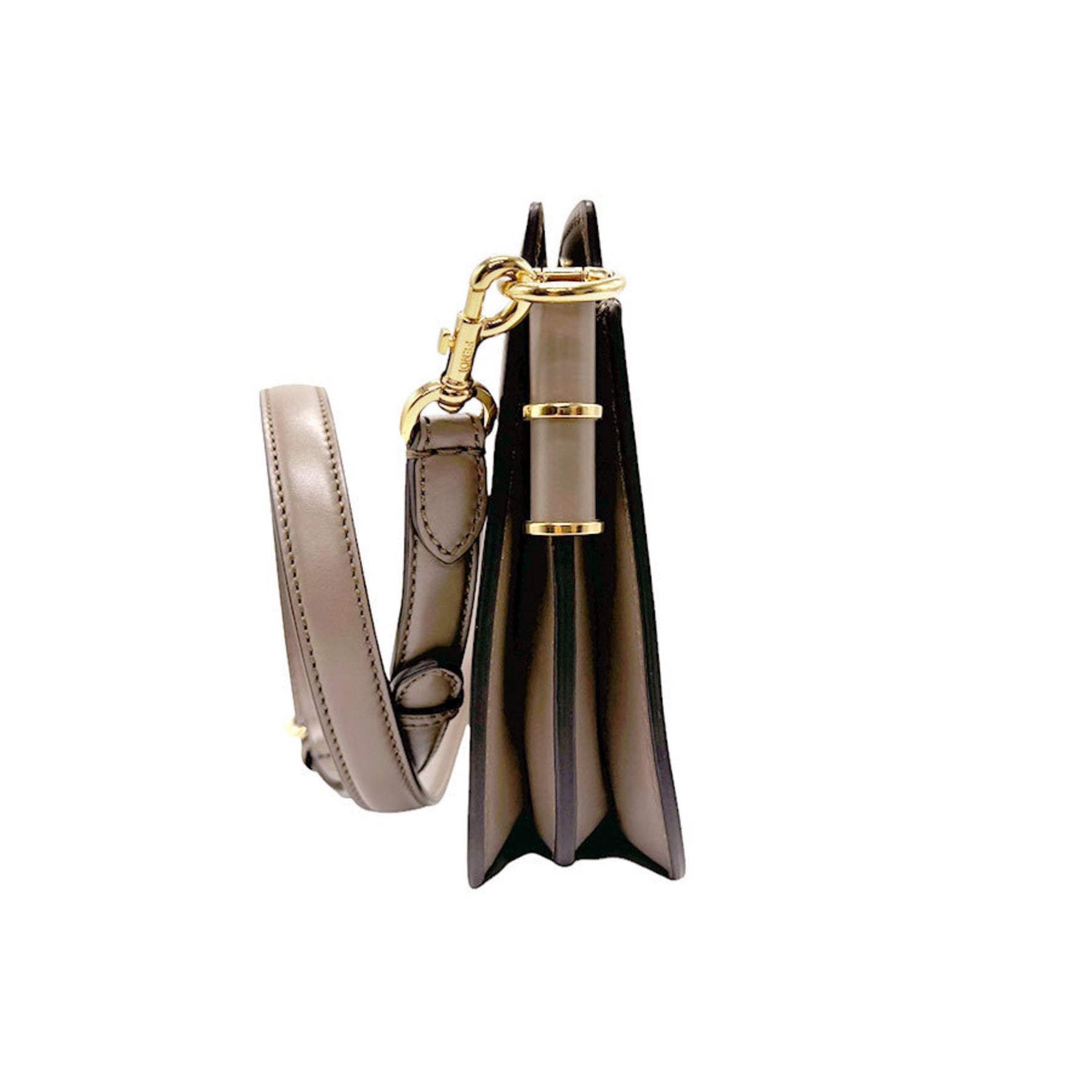 FENDI Touch Small Shoulder Bag Leather Greige Gold