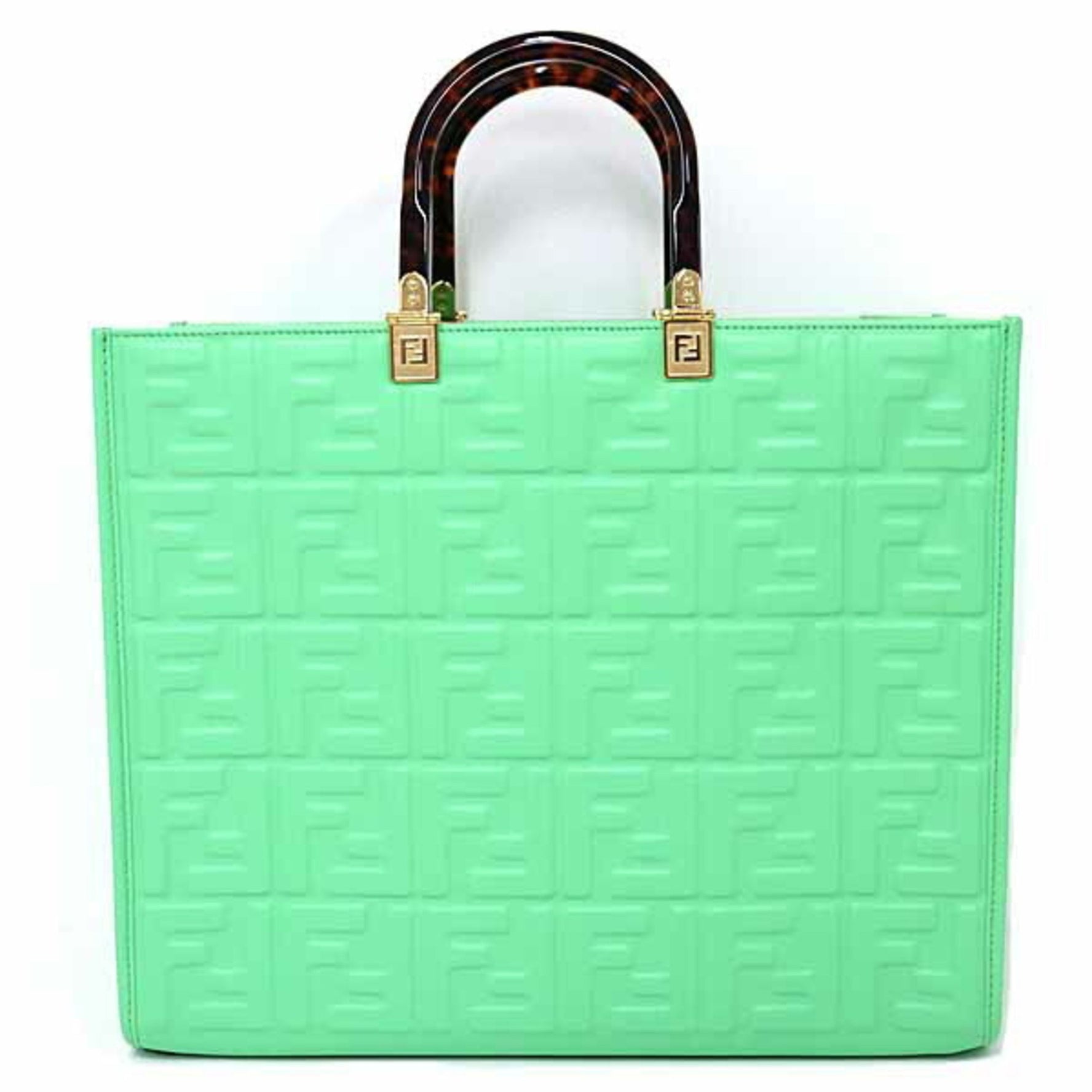 FENDI Sunshine Medium Shopper Bag Tote Shoulder Green Unused