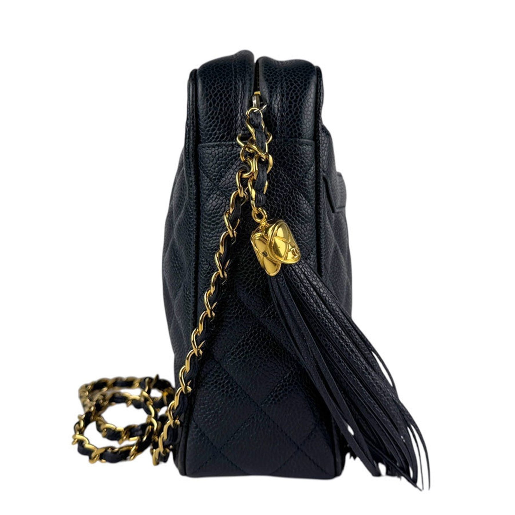 CHANEL Matelasse Shoulder Bag in Caviar Leather with Metallic Navy and Gold, Women's, z6467