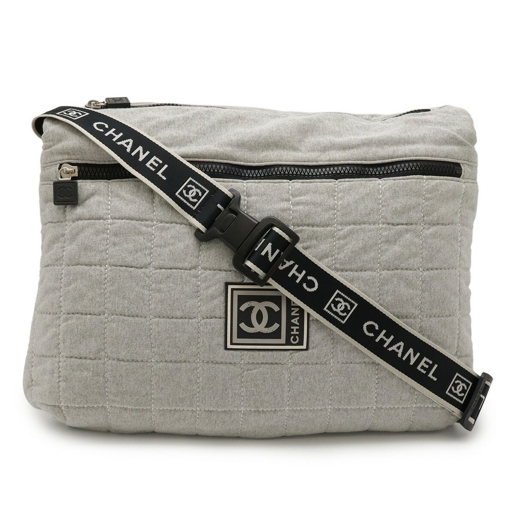 CHANEL Sport Line Chocolate Bar Stitched Coco Mark Shoulder Bag in Cotton Jersey