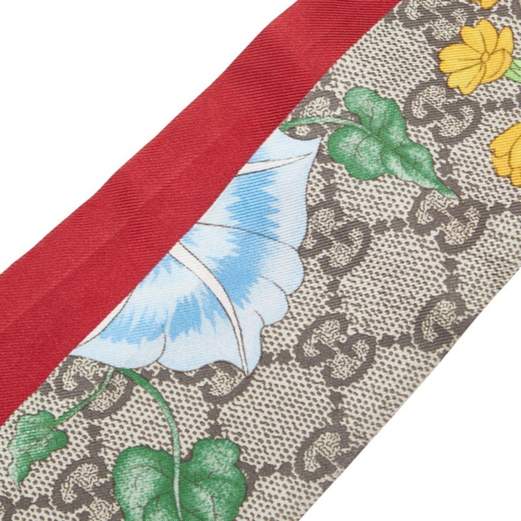 Gucci GG Flora Print Neck Bow Scarf, Greige Multicolor Silk