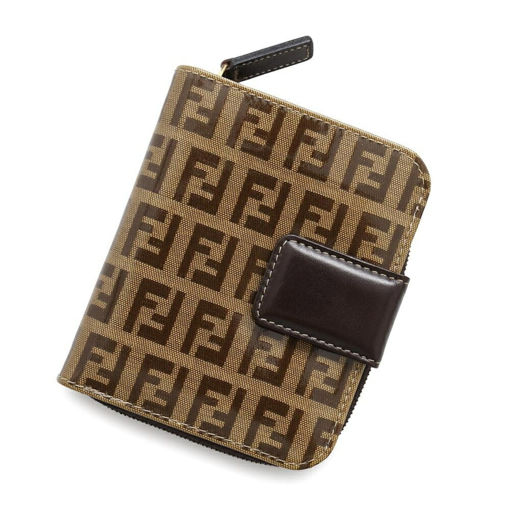 FENDI Bi-fold Wallet Zucca Pattern Compact Zip Leather
