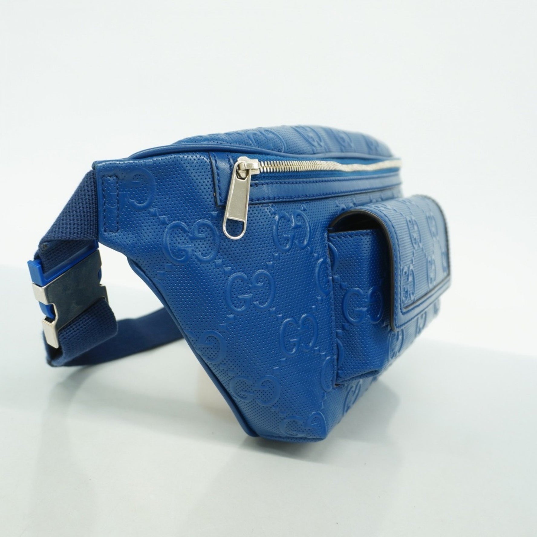 Gucci GG Embossed Body Bag Leather Blue Men's