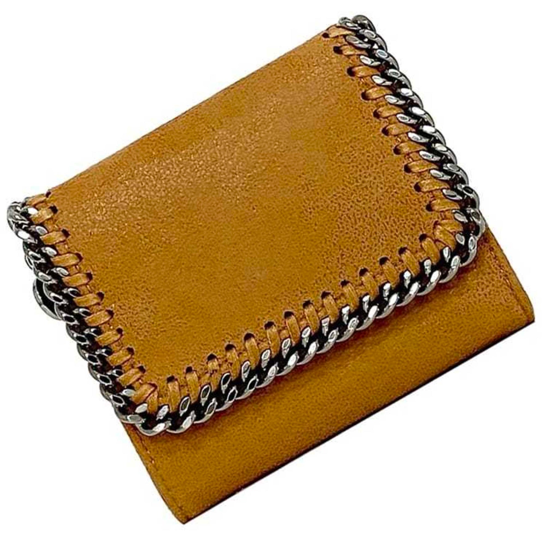 Stella McCartney Tri-fold Wallet Camel Brown Silver Falabella Polyester Metal STELLA McCARTNEY Folding Chain