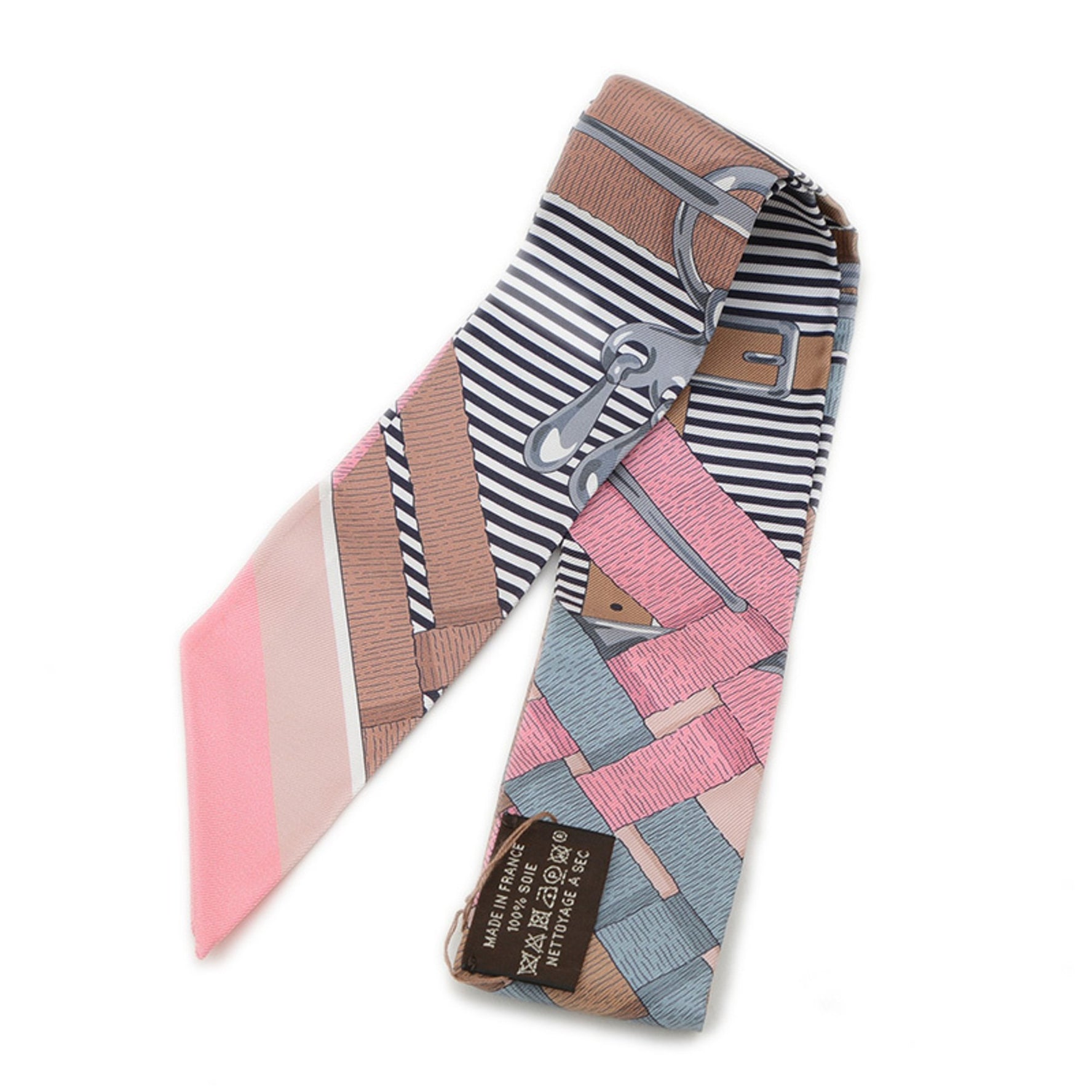 Hermes Twilly Scarf/Muffler Horse Bit Chemise Vieux Rose Green Camel