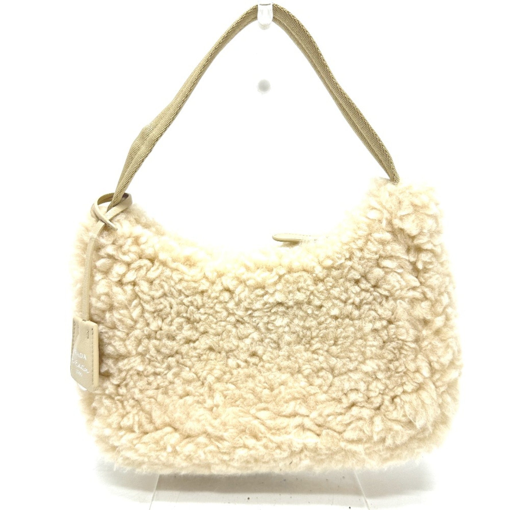 PRADA 1NE515 Fur Bag Shoulder Bag Bag Hand Bag Beige SilverHardware
