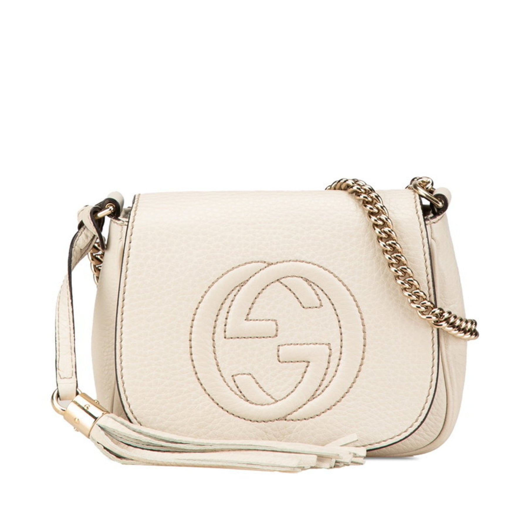 Gucci Interlocking G Soho Chain Shoulder Bag White Ivory Leather