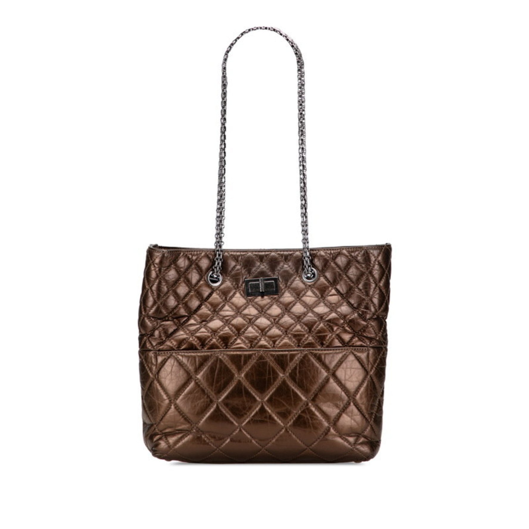 CHANEL 2.55 Chain Tote Bag in Brown and Silver Lambskin