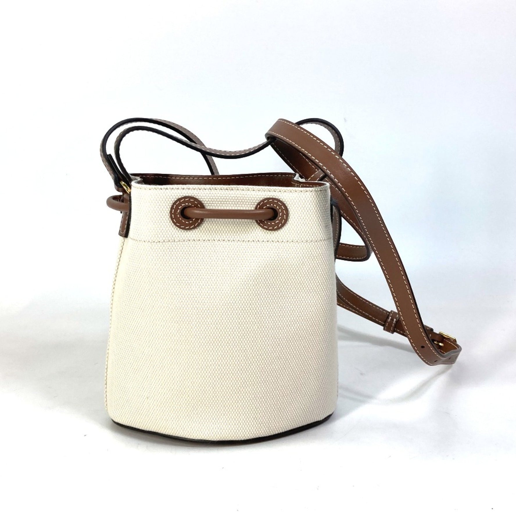 Burberry 2WAY Shoulder Bag Bucket Crossbody Tote Bag IvoryBased Brown
