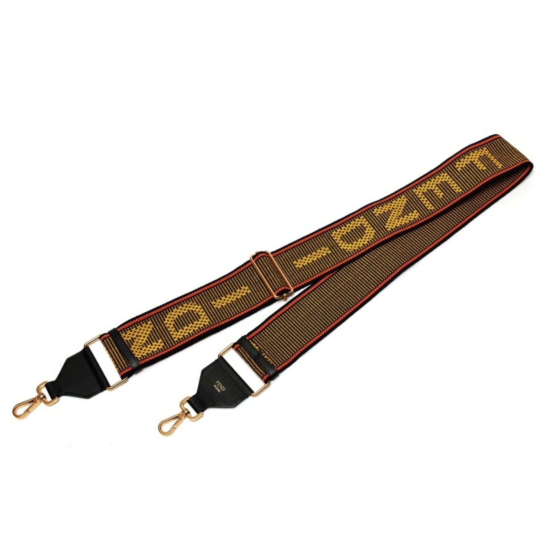 FENDI Strap You Shoulder Canvas Leather Black Yellow