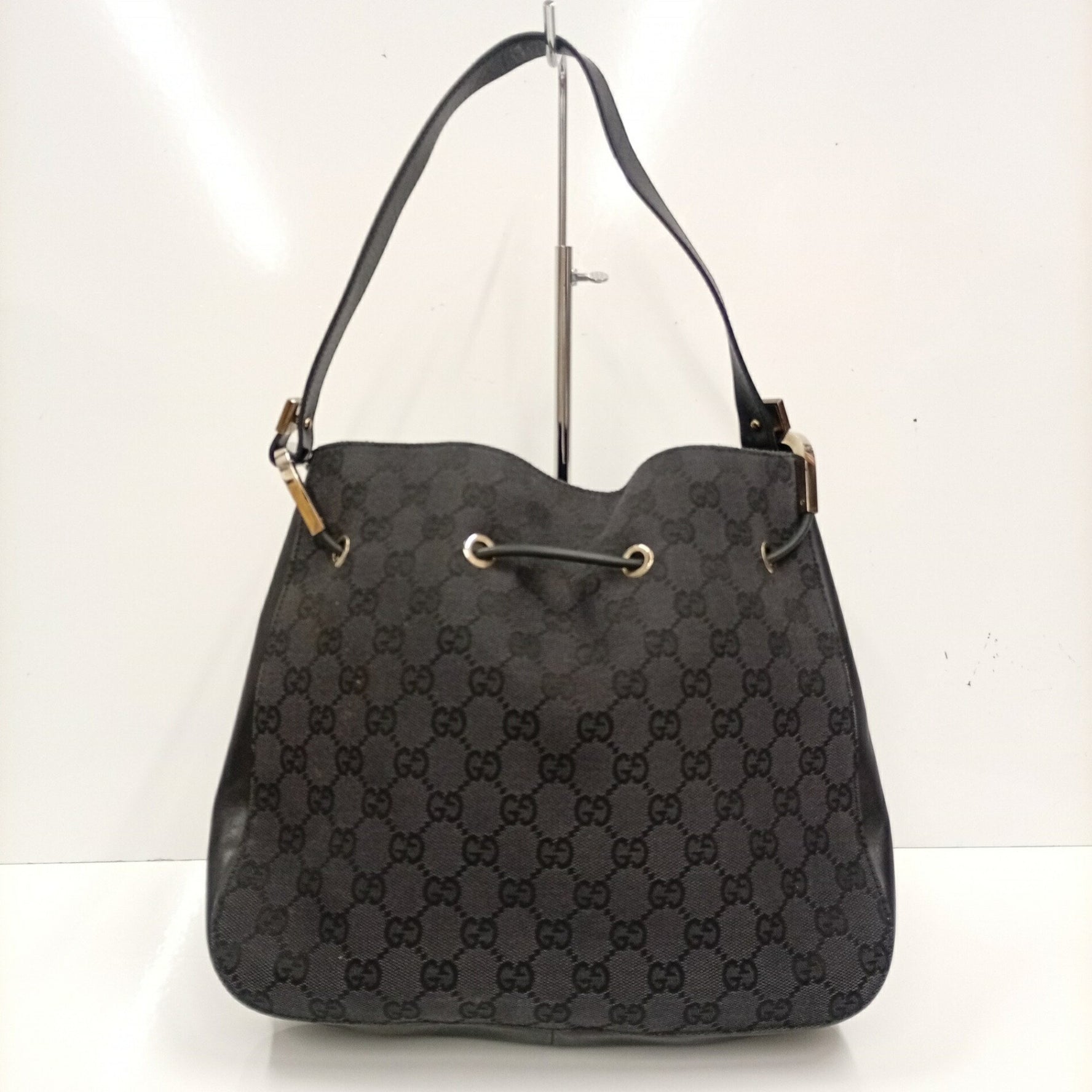 GUCCI 001 3748 Handbag GG Canvas Leather Black