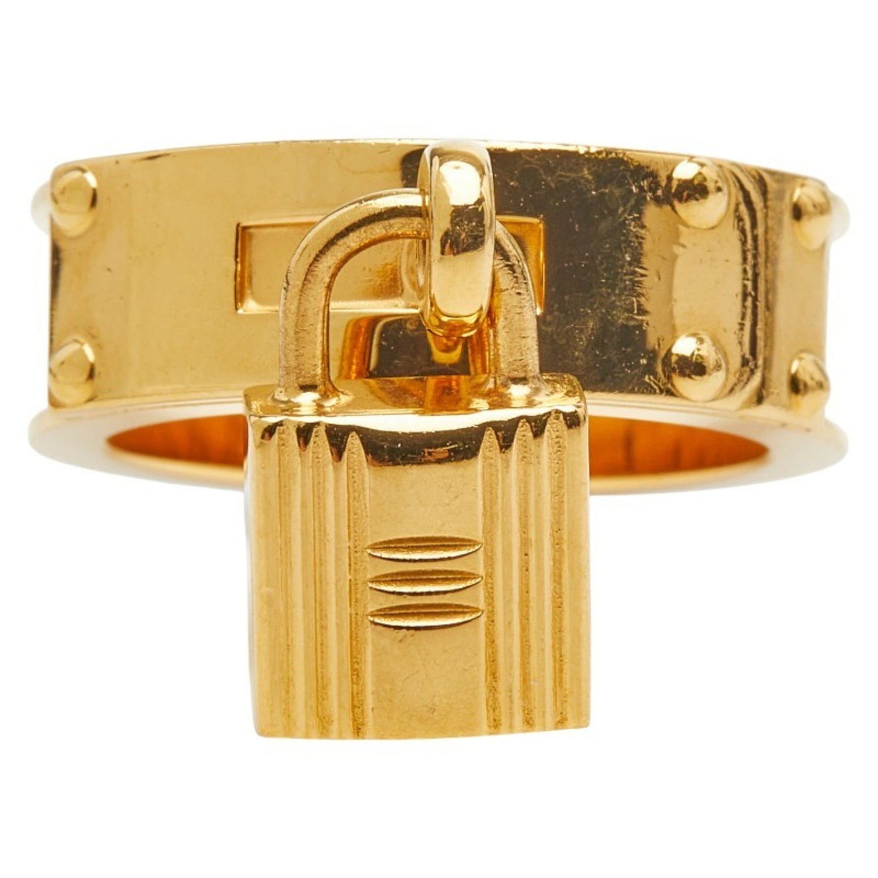 Hermes Kelly Cadena motif scarf/muffler with ring in gold and red plated leather .