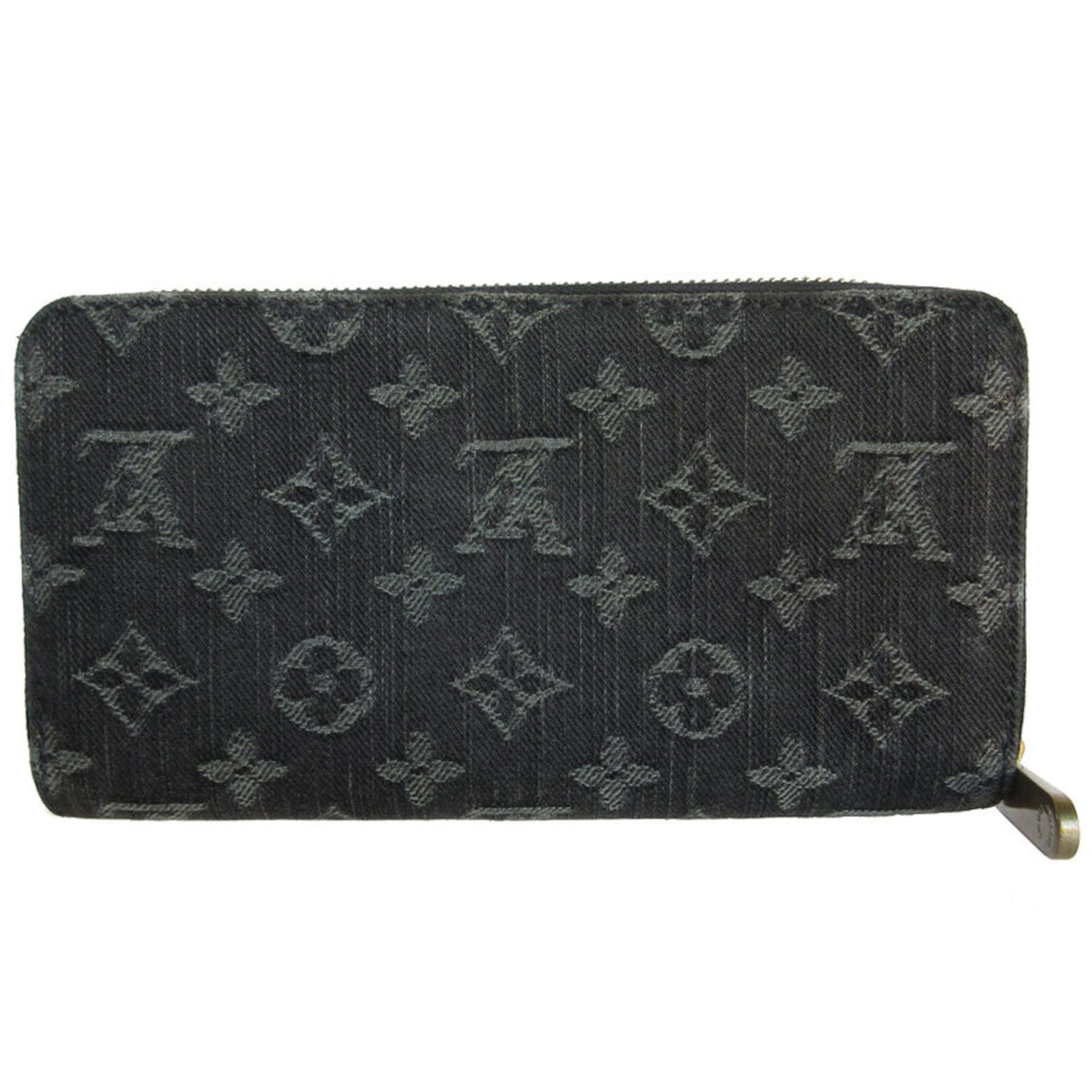 Louis Vuitton LOUIS VUITTON Round Long Wallet Monogram Denim Zippy Black Men's Women's M95614 k0044a