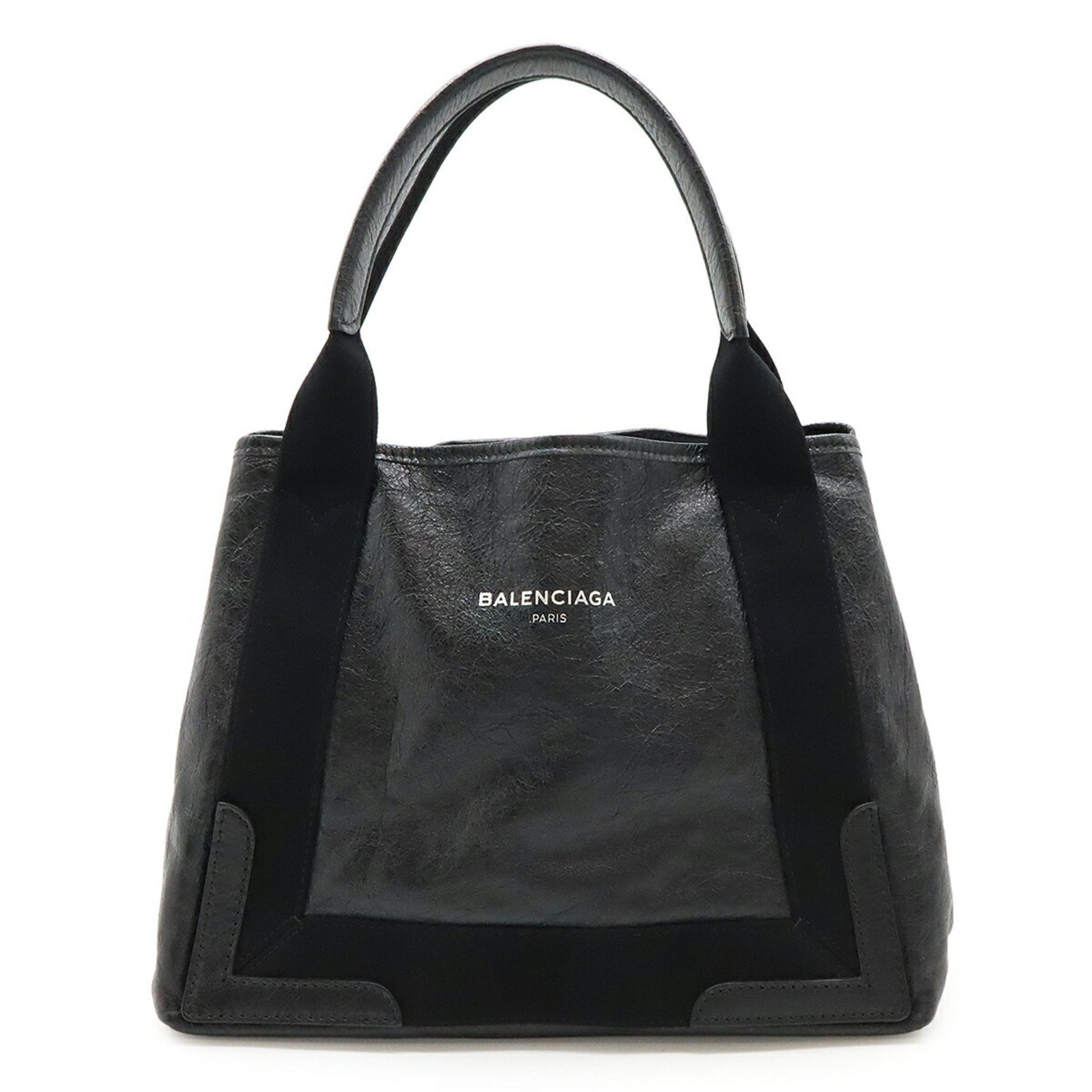 BALENCIAGA Navy Cabas S Handbag Tote Bag in Black Leather (339933)