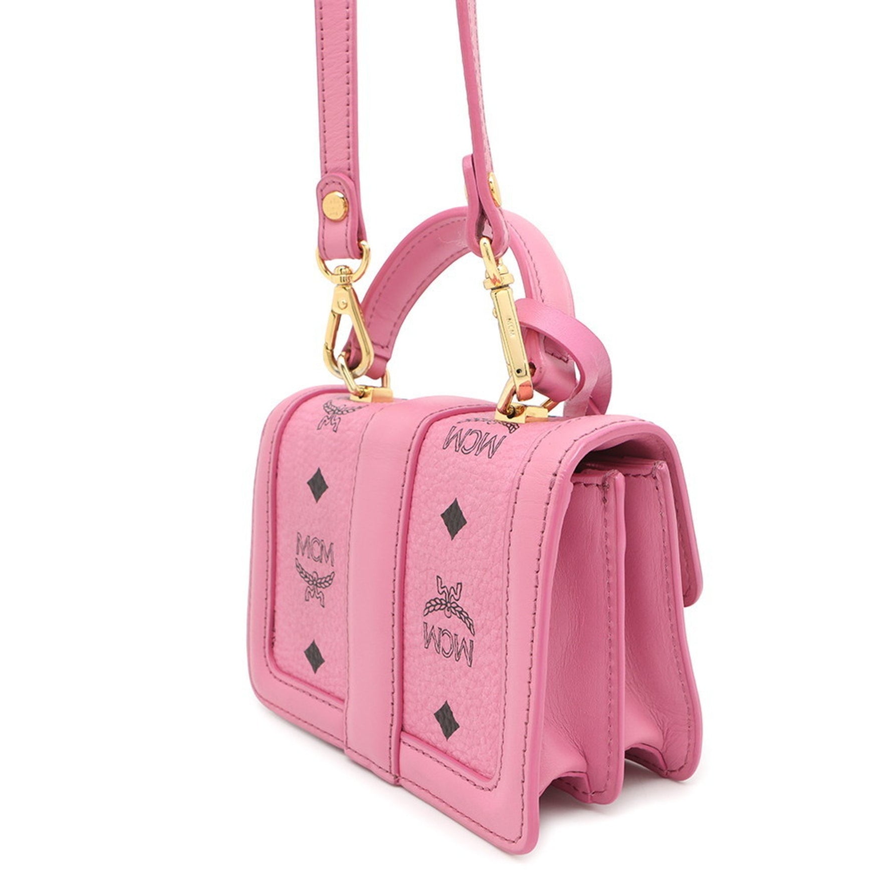 MCM Visetos Studded Rhinestone Leather Handbag