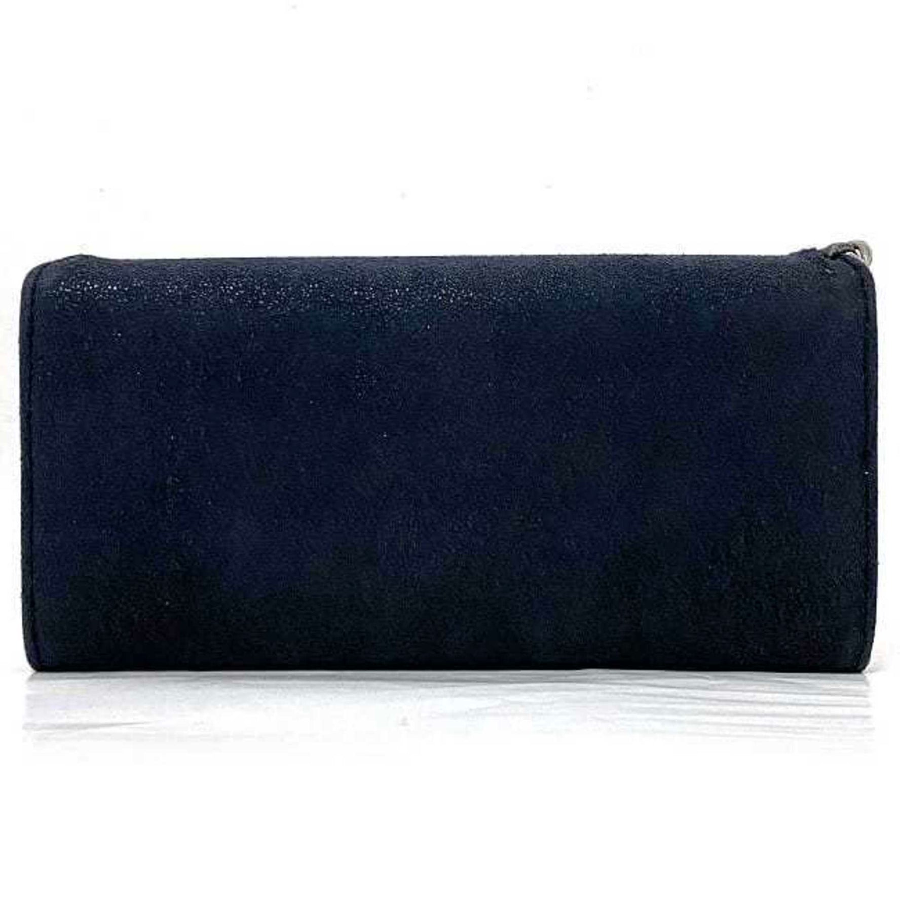 Stella McCartney Bifold Long Wallet Navy Silver Falabella Polyester Metal STELLA McCARTNEY Chain Triangle Blue