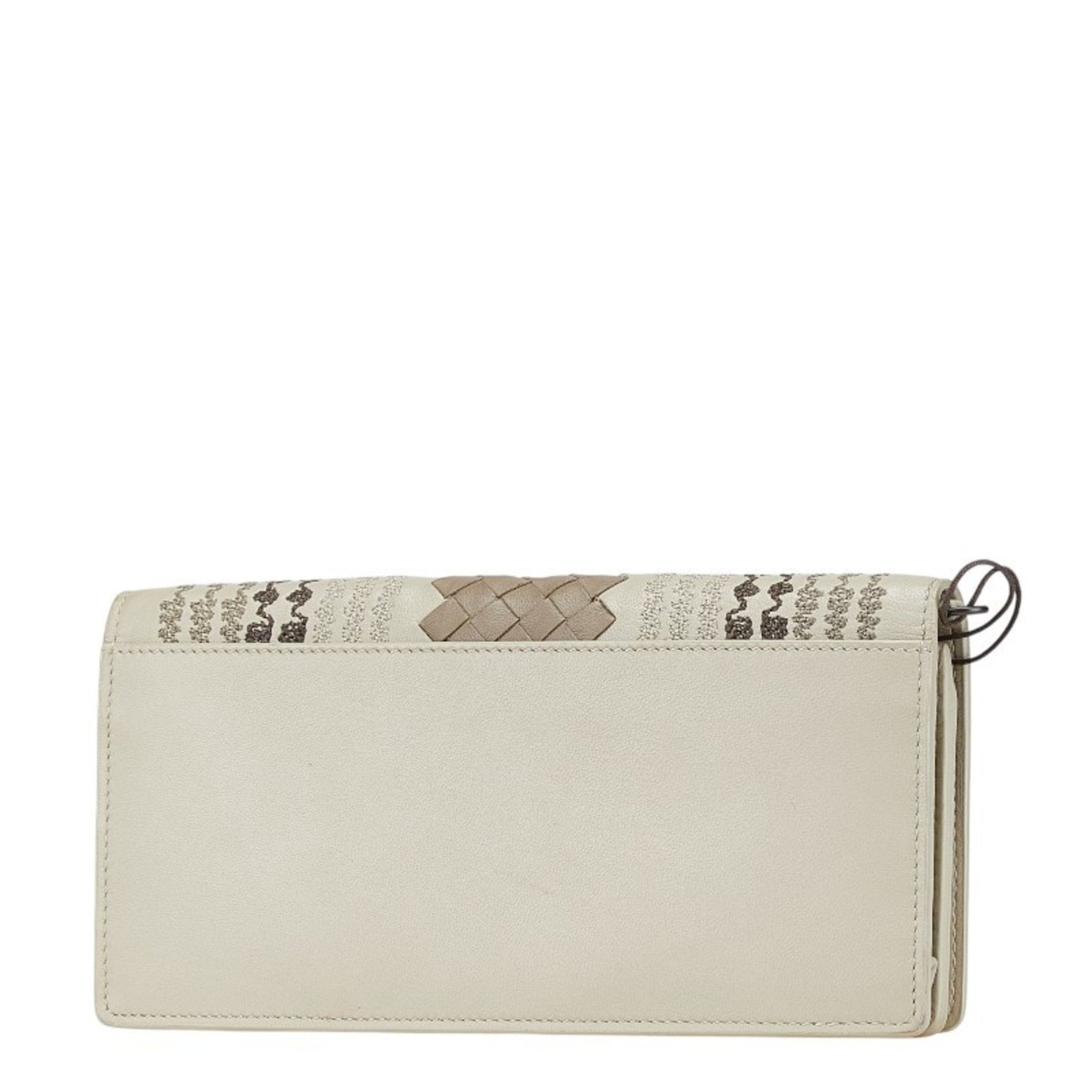 Bottega Veneta Intrecciato Chain Wallet Long Beige Brown Leather BOTTEGAVENETA