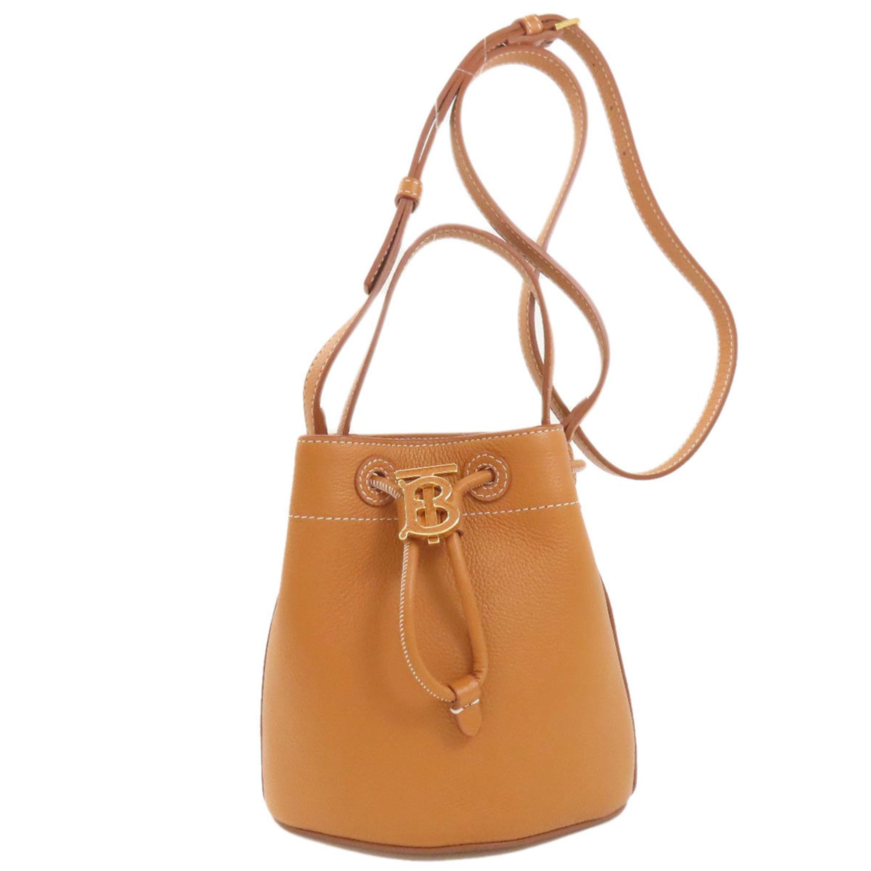 Burberry TB logo drawstring handbag, leather