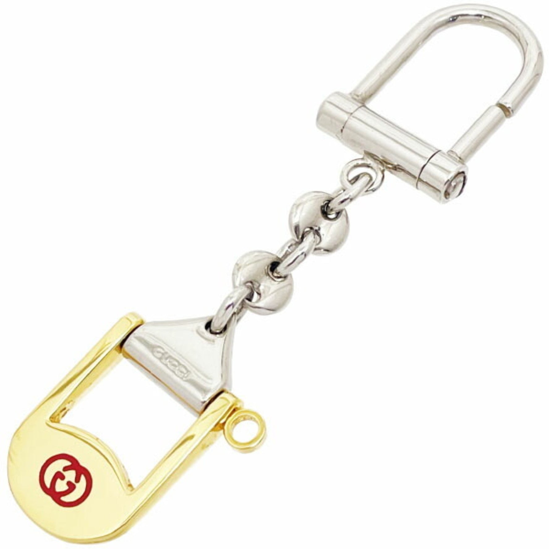 Gucci Keychain Double G Metal Gold Silver GUCCI GG Old Keyring TT-14355