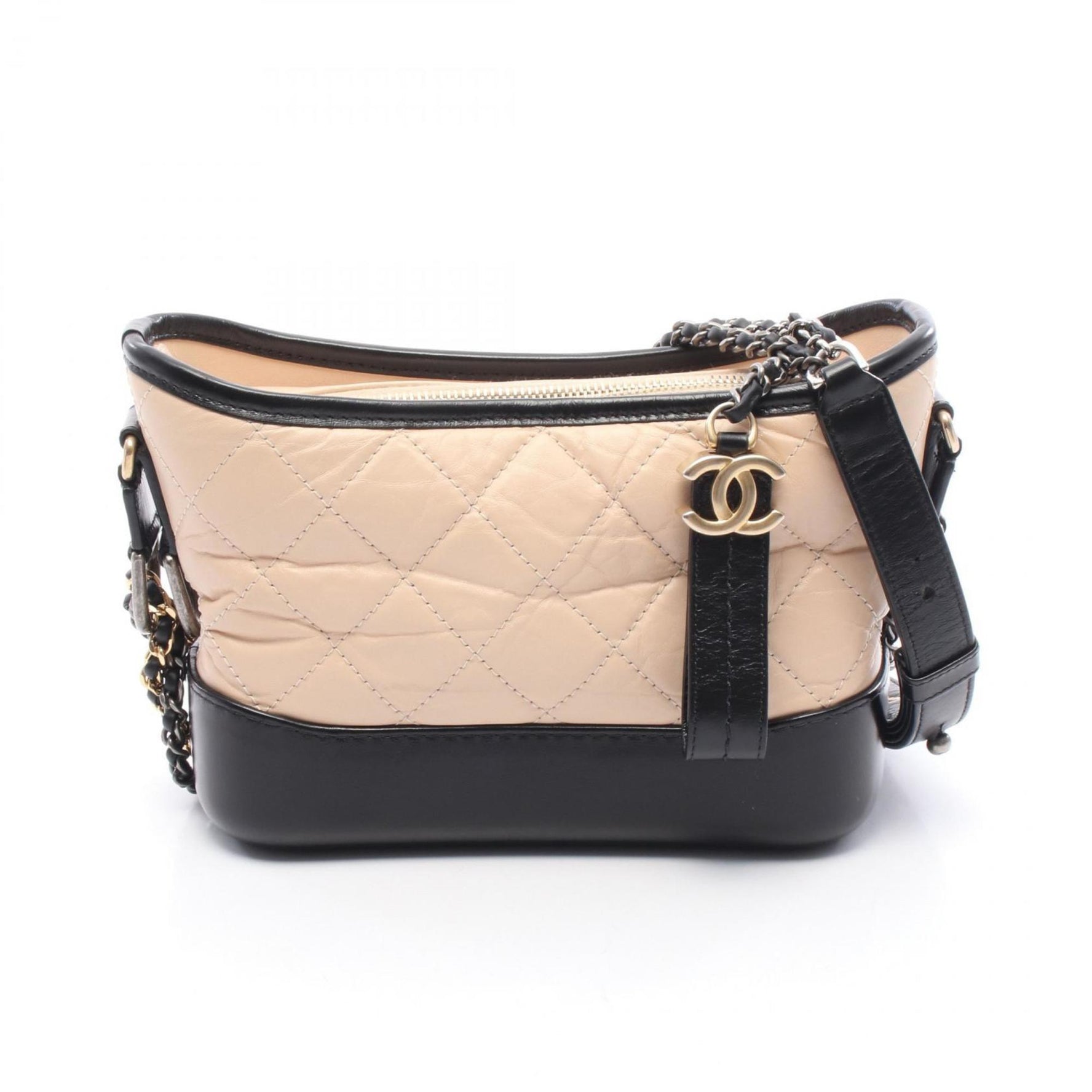 CHANEL Gabrielle de Small Hobo Shoulder Bag, Leather, Beige, Black