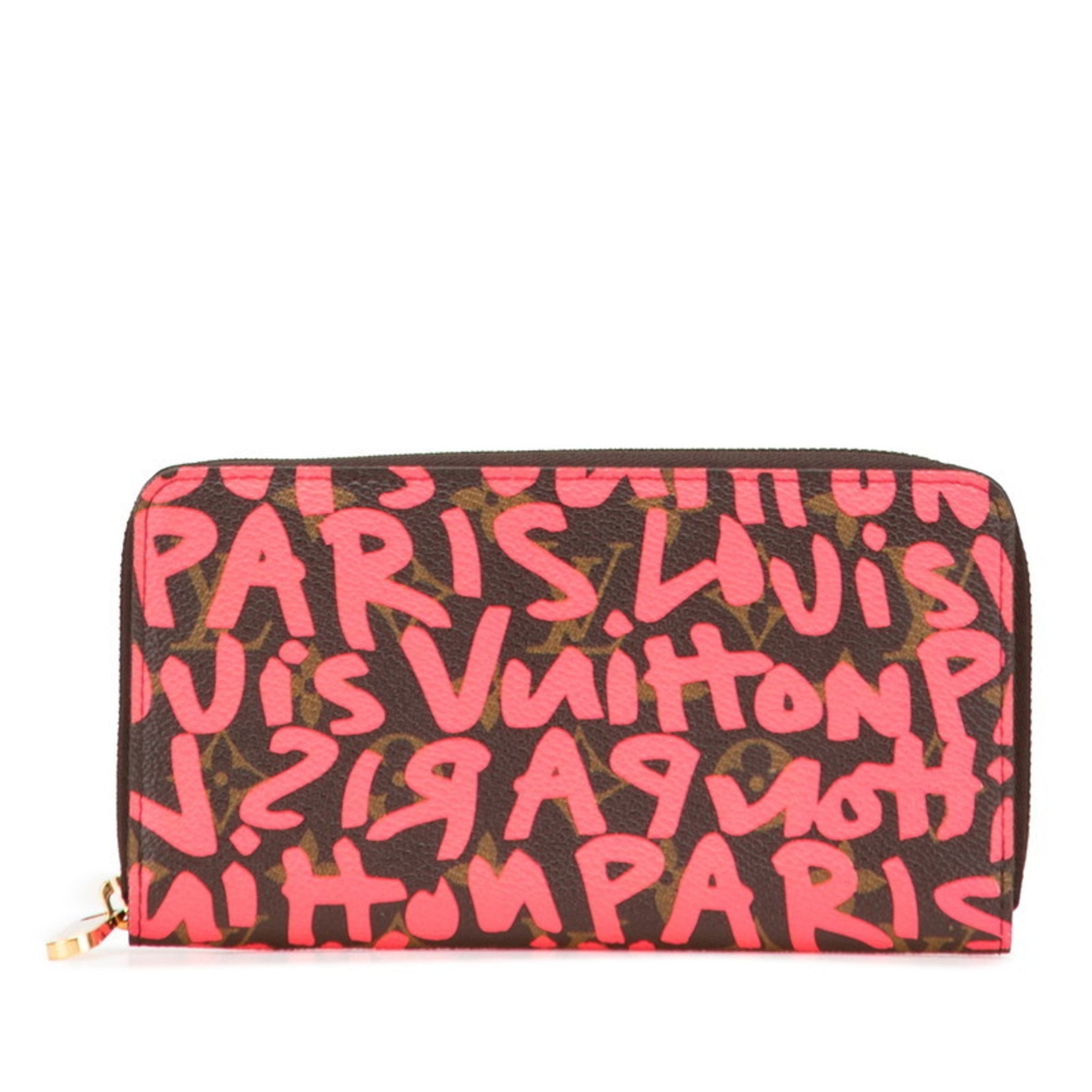 Louis Vuitton Monogram Graffiti Zippy Wallet, Round Zipper Long Wallet Brown Fuchsia Leather, LOUIS VUITTON