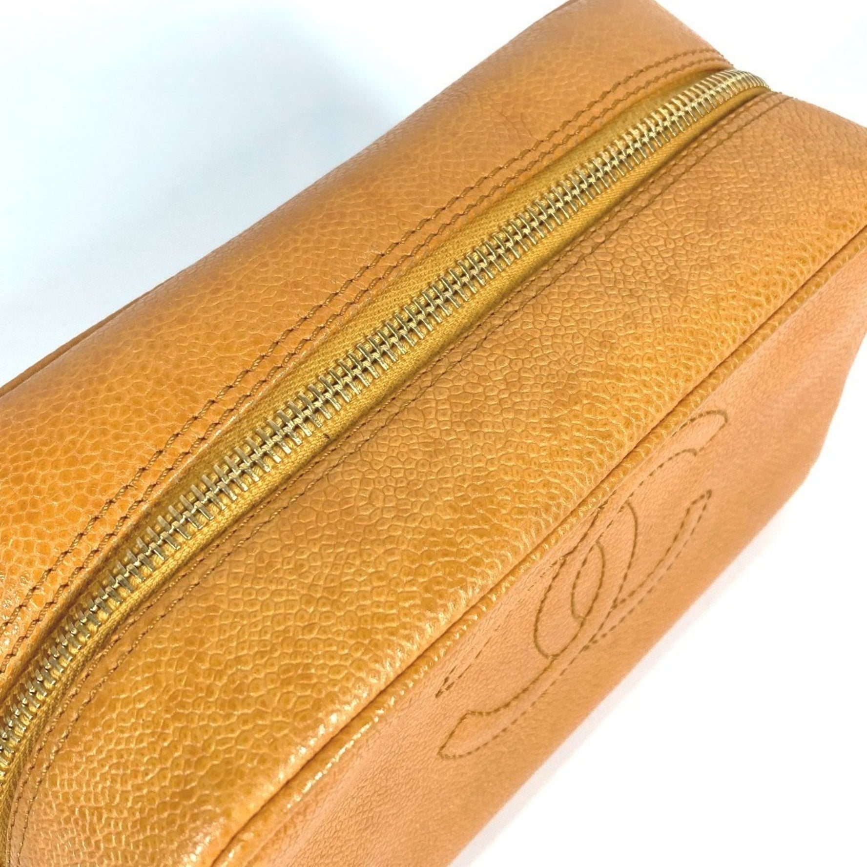 CHANEL CC Coco Mark Logo Second Bag Pouch Caviar Leather Yellow