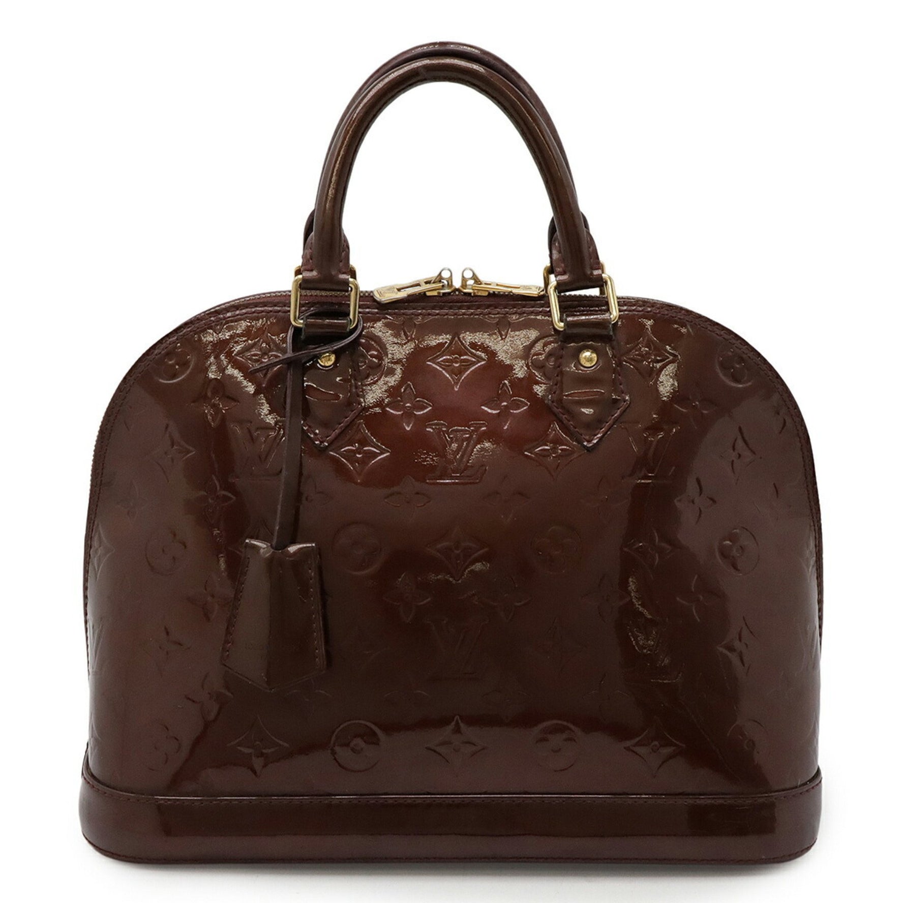 LOUIS VUITTON Monogram Vernis Alma PM Handbag in Enamel and Patent Leather with Rouge Fauvist Bordeaux Finishes, M91691