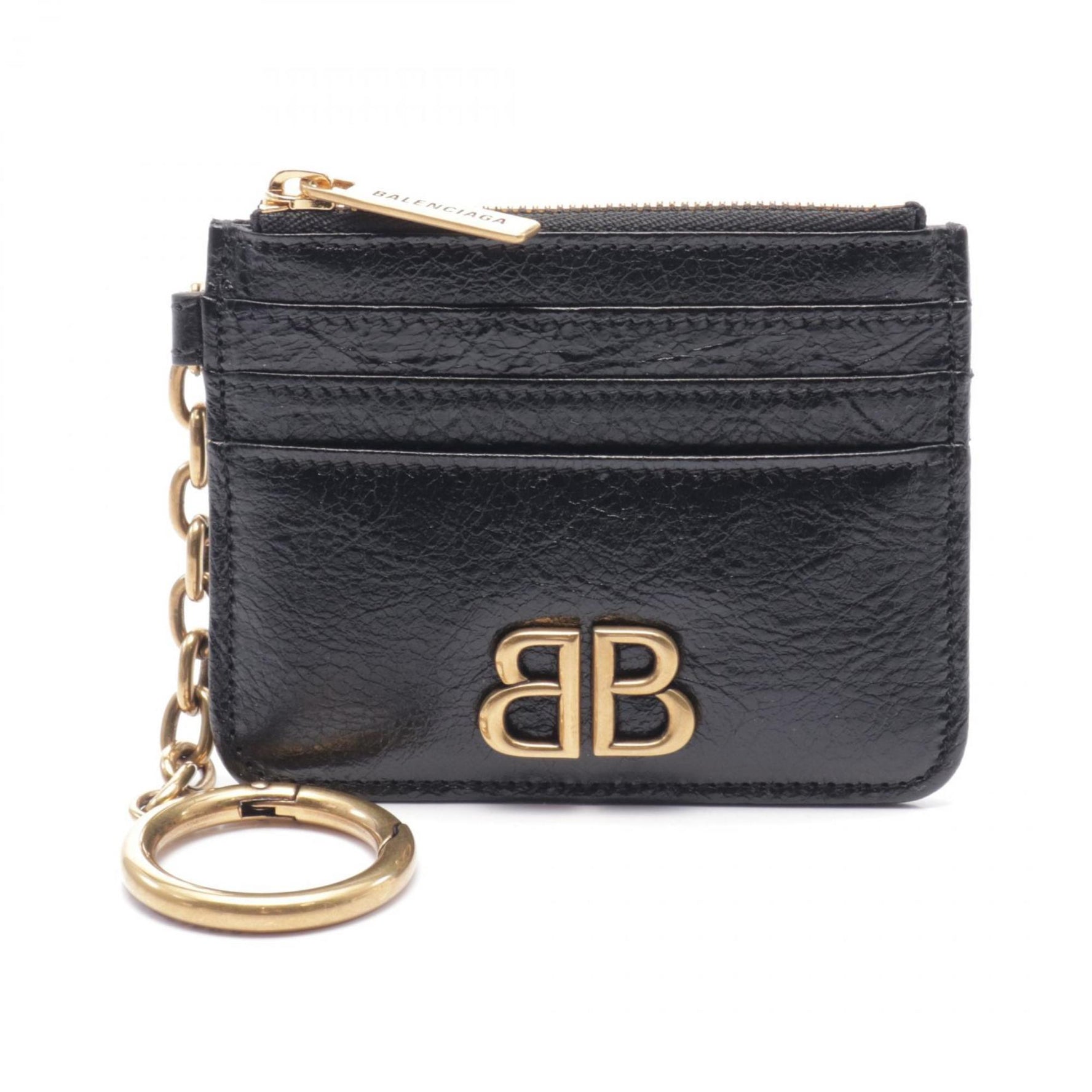 BALENCIAGA MONACO Key Holder, Card Wallet, Coin Case, Leather, Women's, Black, 7938322AAXB1000