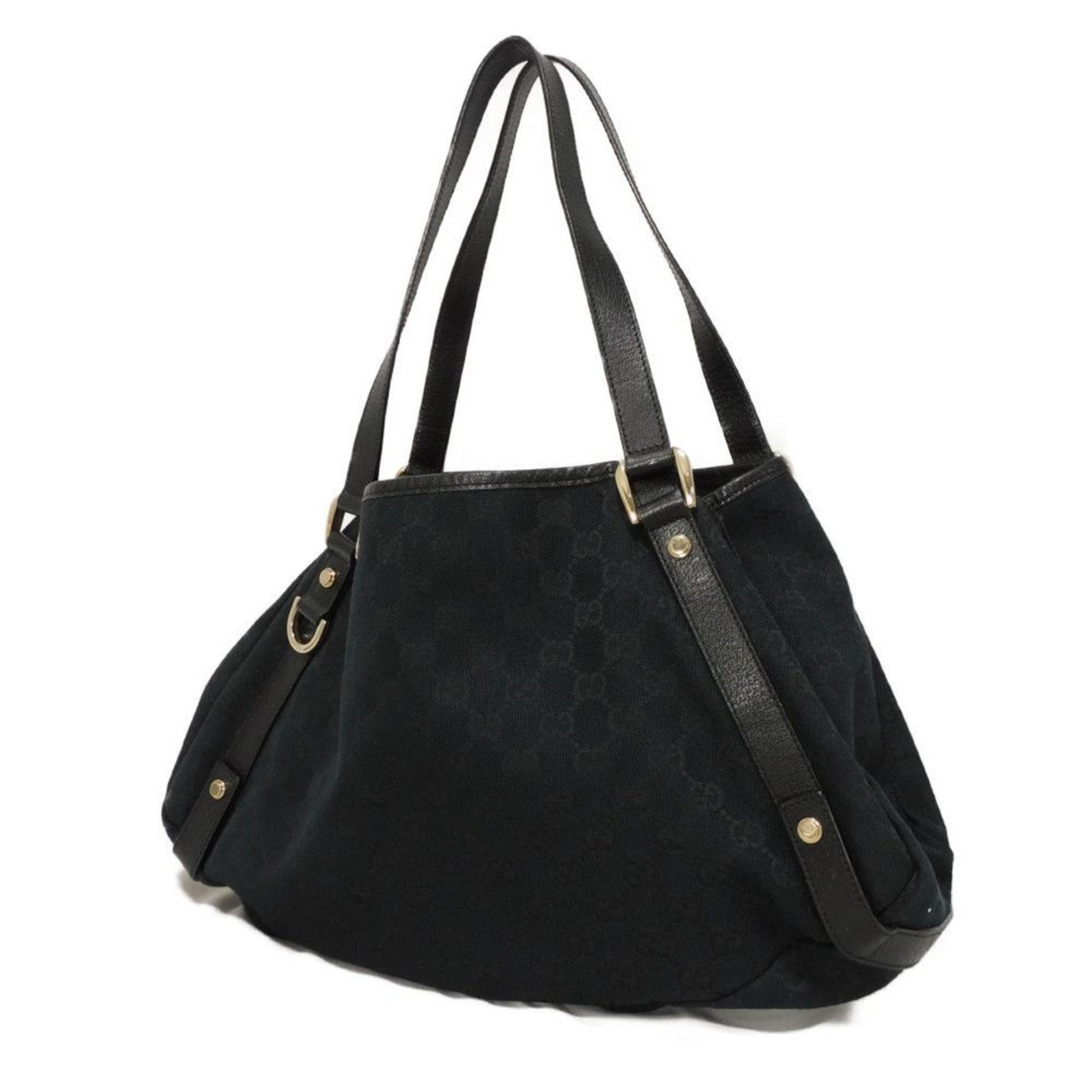 Gucci Abbey Double G Calfskin Shoulder Bag in GG Canvas (Black)