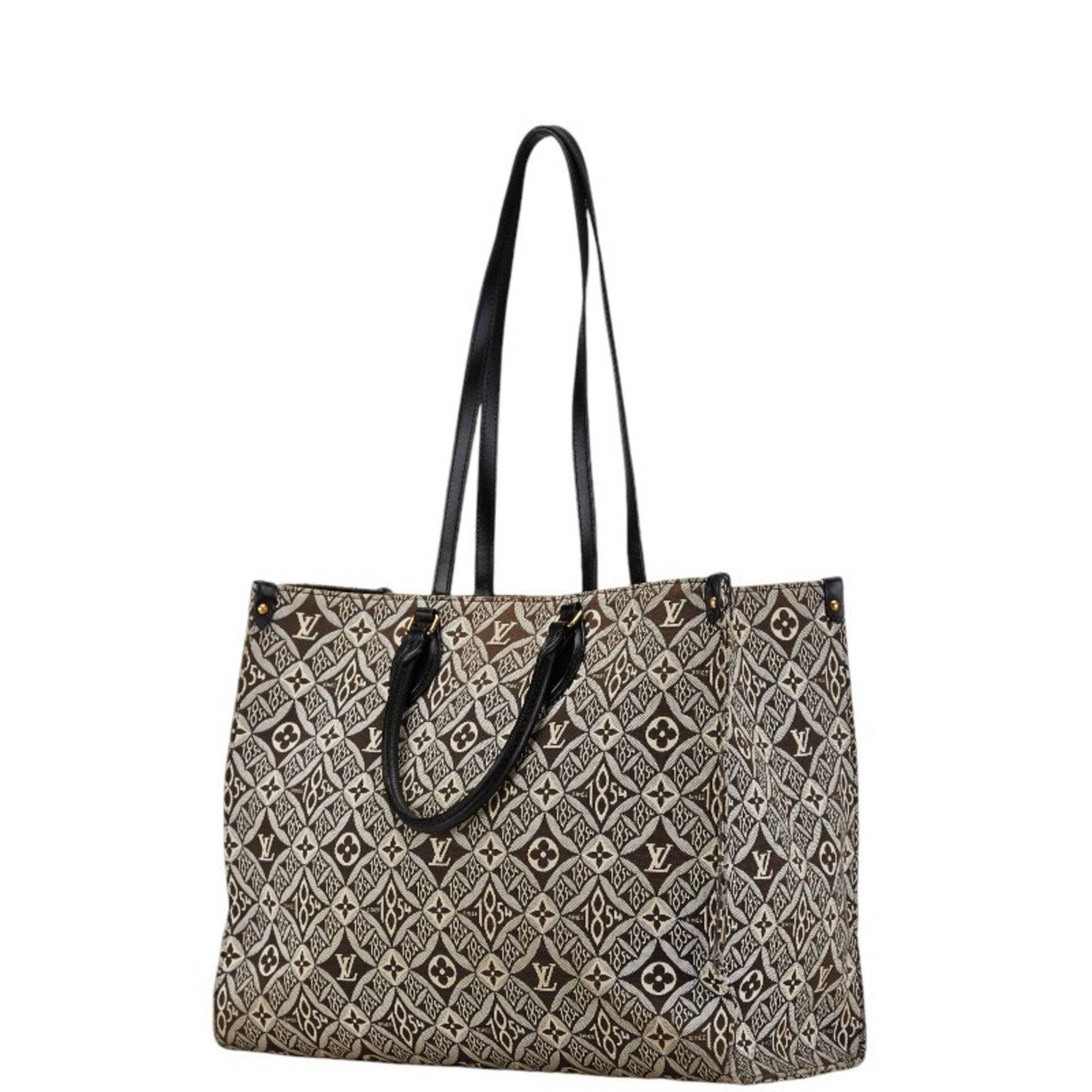 Louis Vuitton Monogram Jacquard On the Go GM Tote Bag Black White Canvas Leather