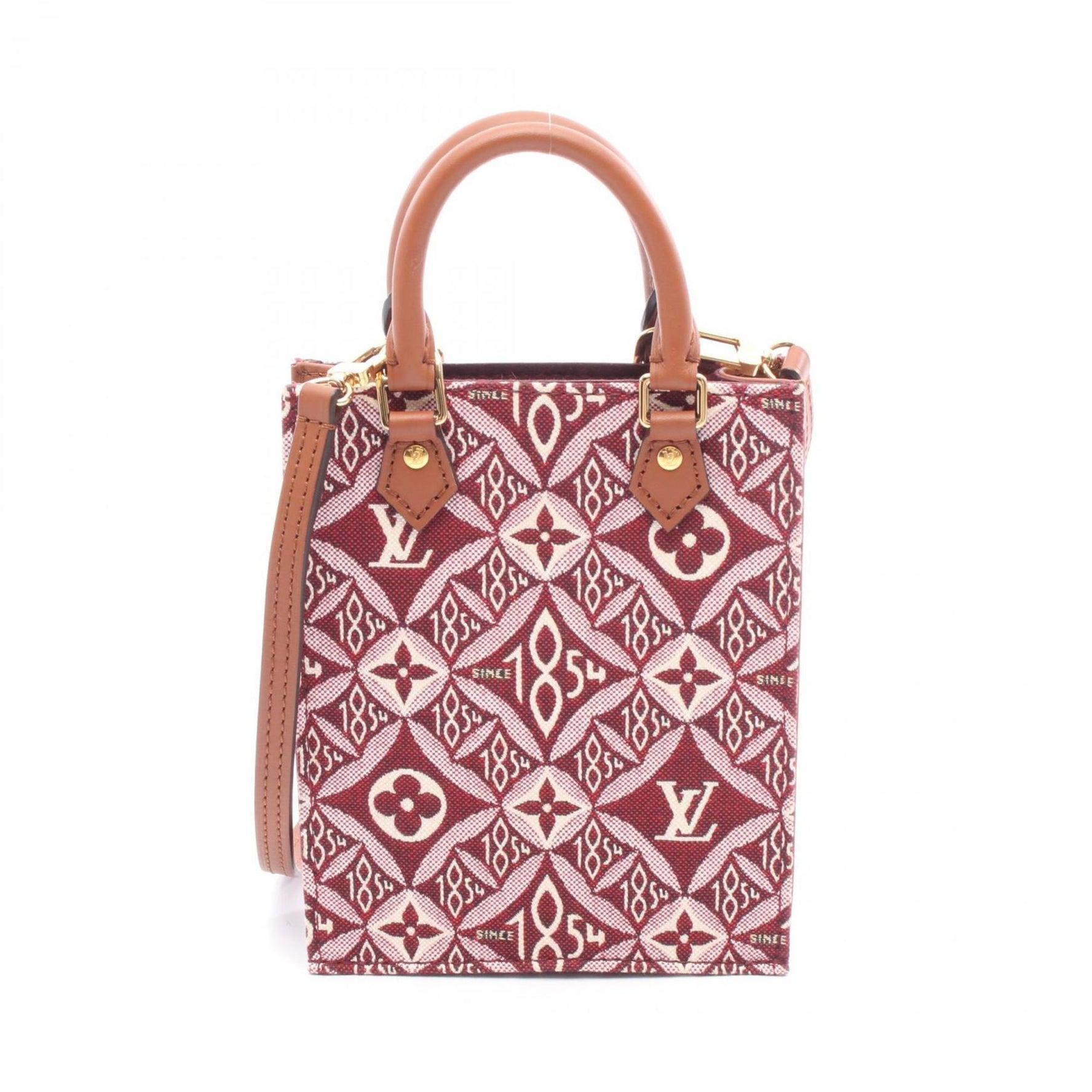 Louis Vuitton Petite Sac Plat Handbag, Canvas and Leather with Monogram Jacquard, Bordeaux Brown