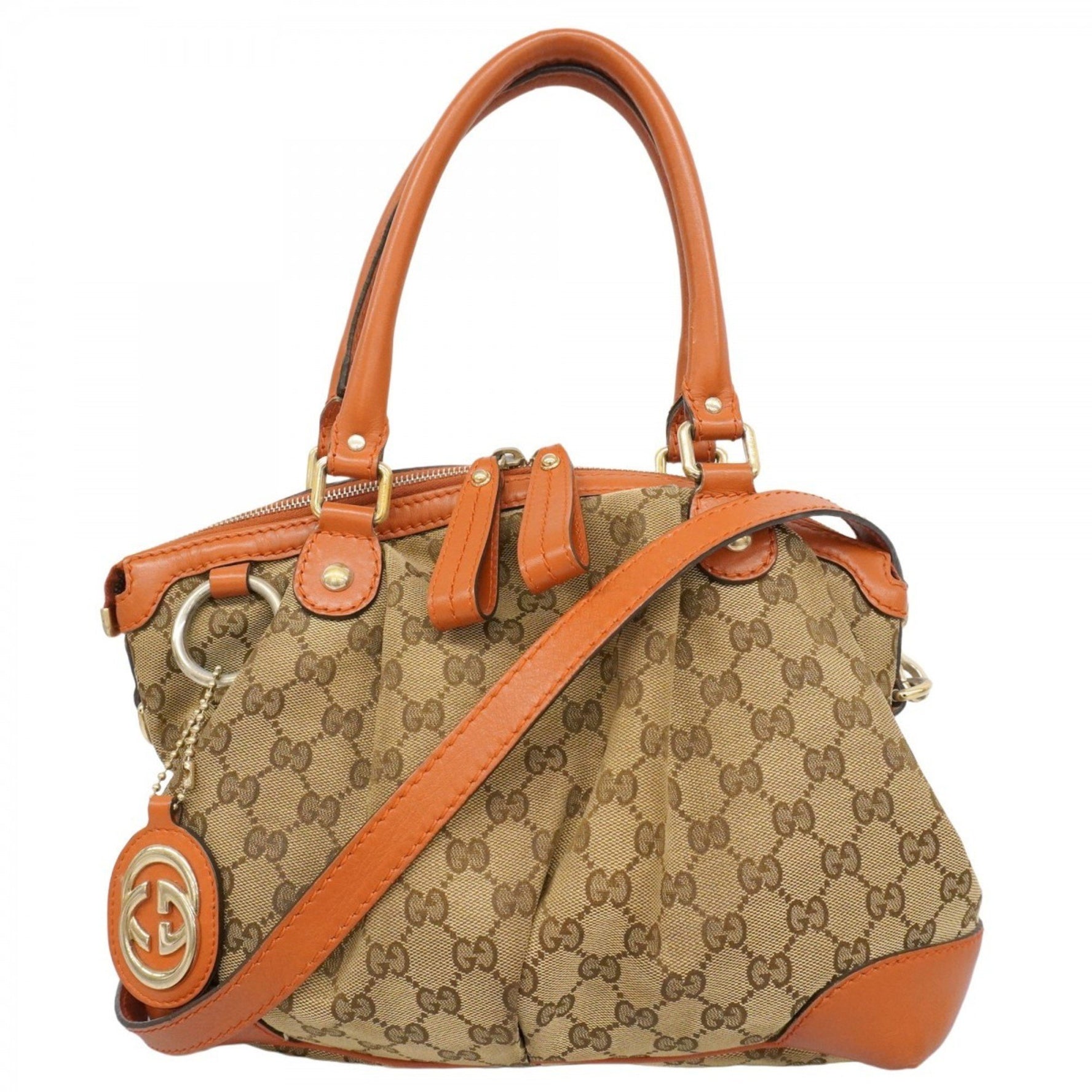 Gucci GG Canvas Sukey Handbag Brown/Orange Bag