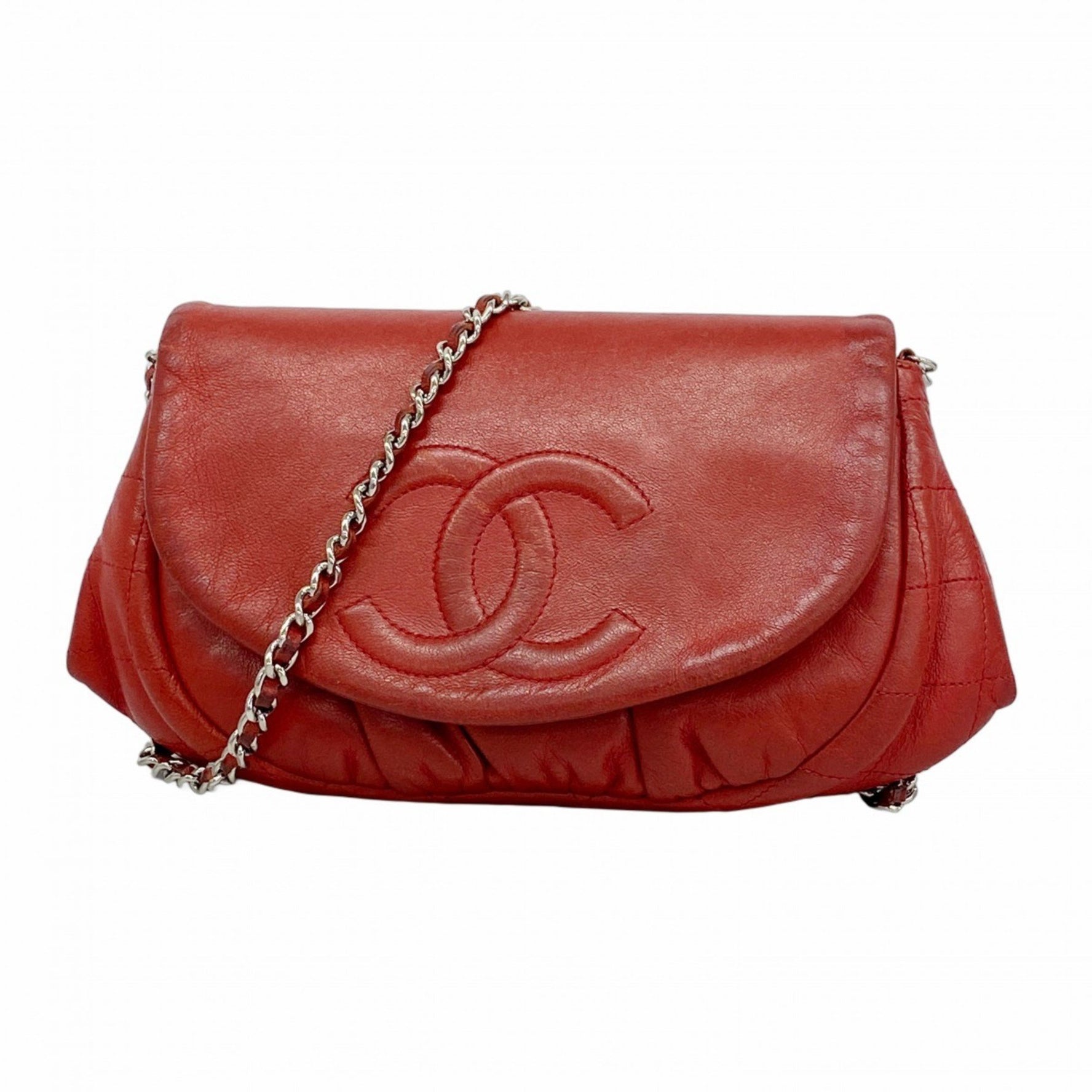 Chanel Matelasse Shoulder Wallet with Chain Bag, Lambskin, Red