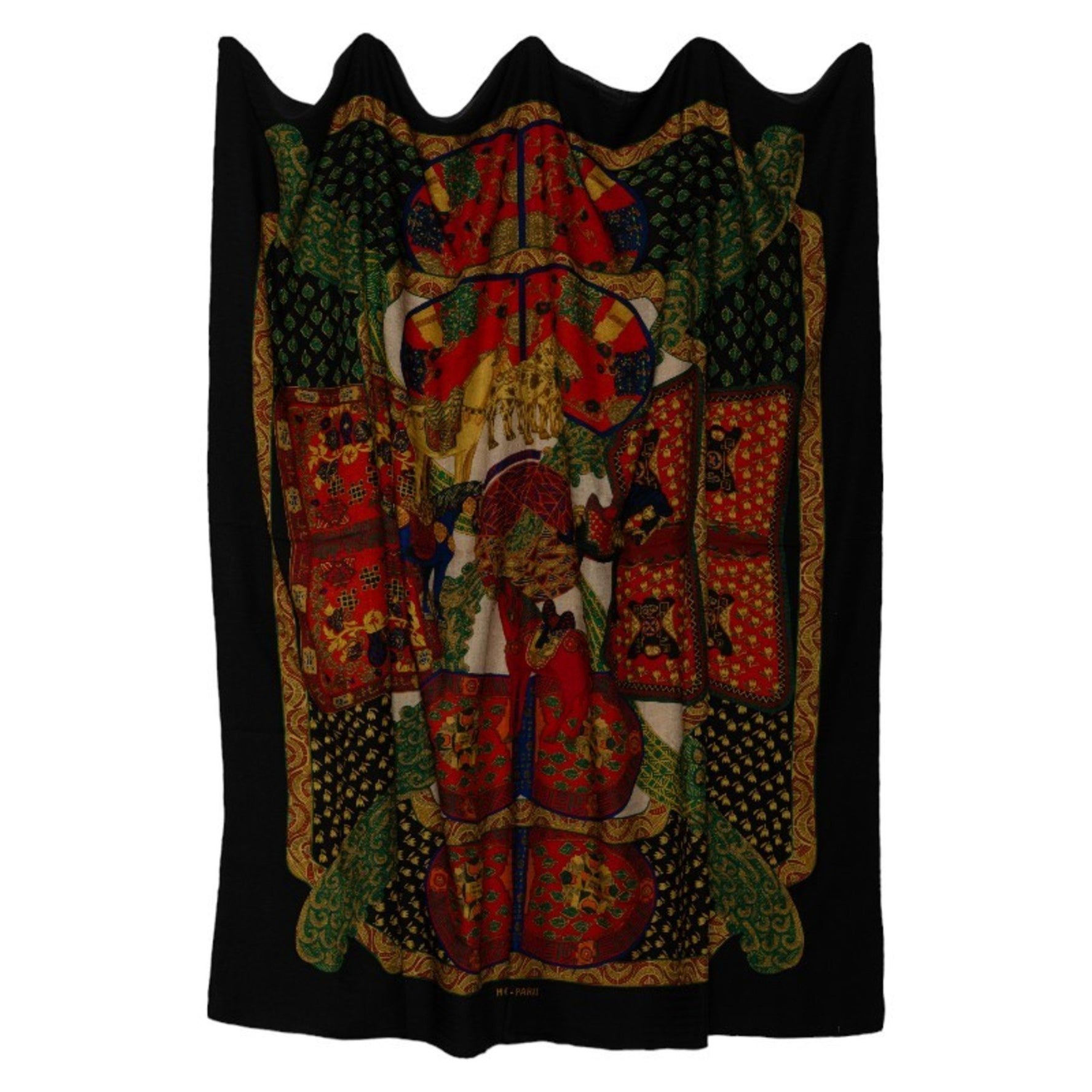 Hermes Large Scarf Black Multicolor Cashmere Silk Women's HERMES